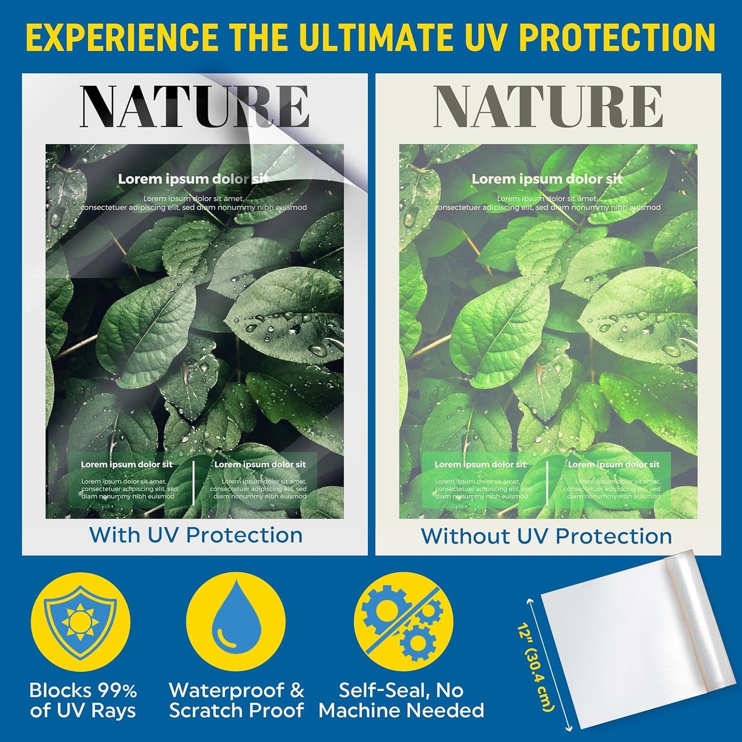 Self Laminating Film Anti-UV Vinyl (12”x15ft Glossy): Clear Vinyl Roll Laminating Paper - Self Adhesive Laminating Sheets, Sticker Laminate Sheets Waterproof, Self Laminating Sheets Transparent Vinyl