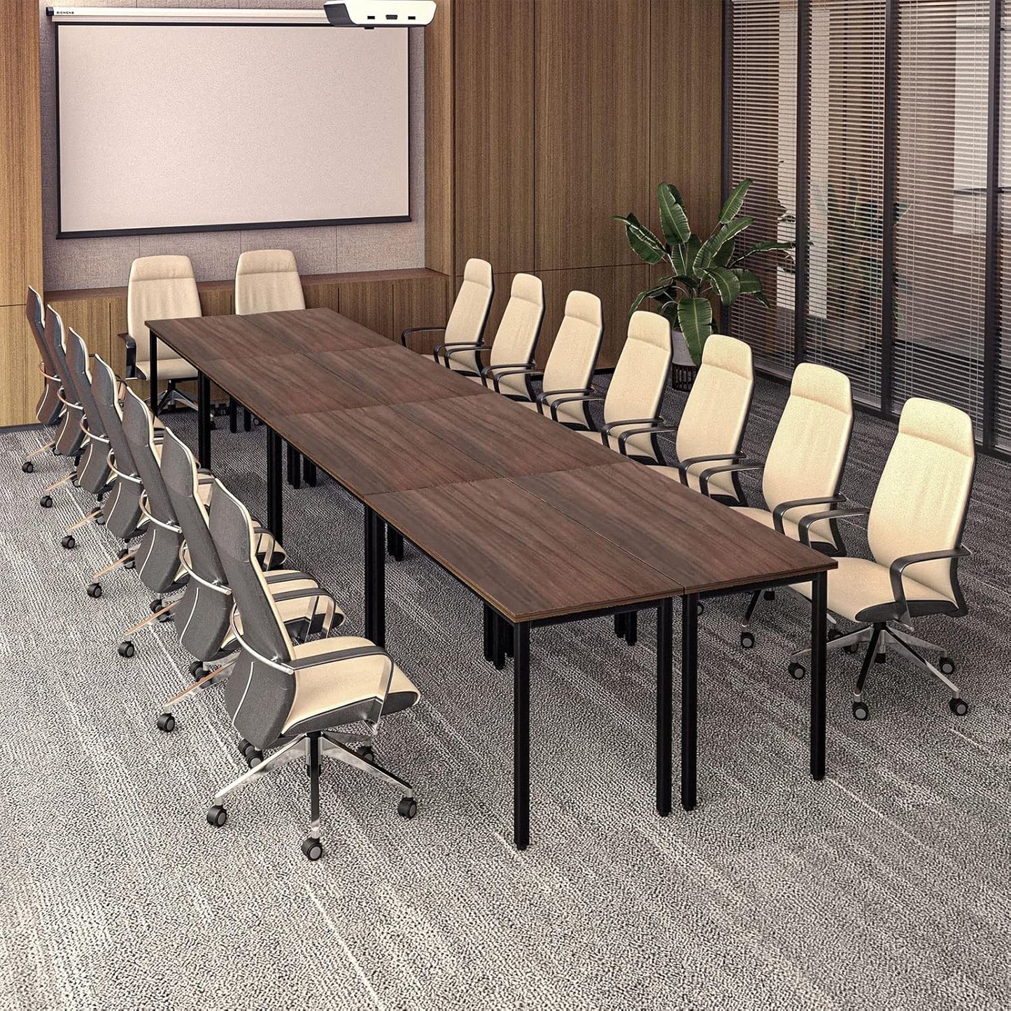 Bonzy Home Conference Tables 18ft Office Computer Desk for Meeting Room Study Writing Printer Table Meeting Seminar Table for 20 People Rustic Vintage Walnut 8PCS 220.4"x47.2"x29.5"