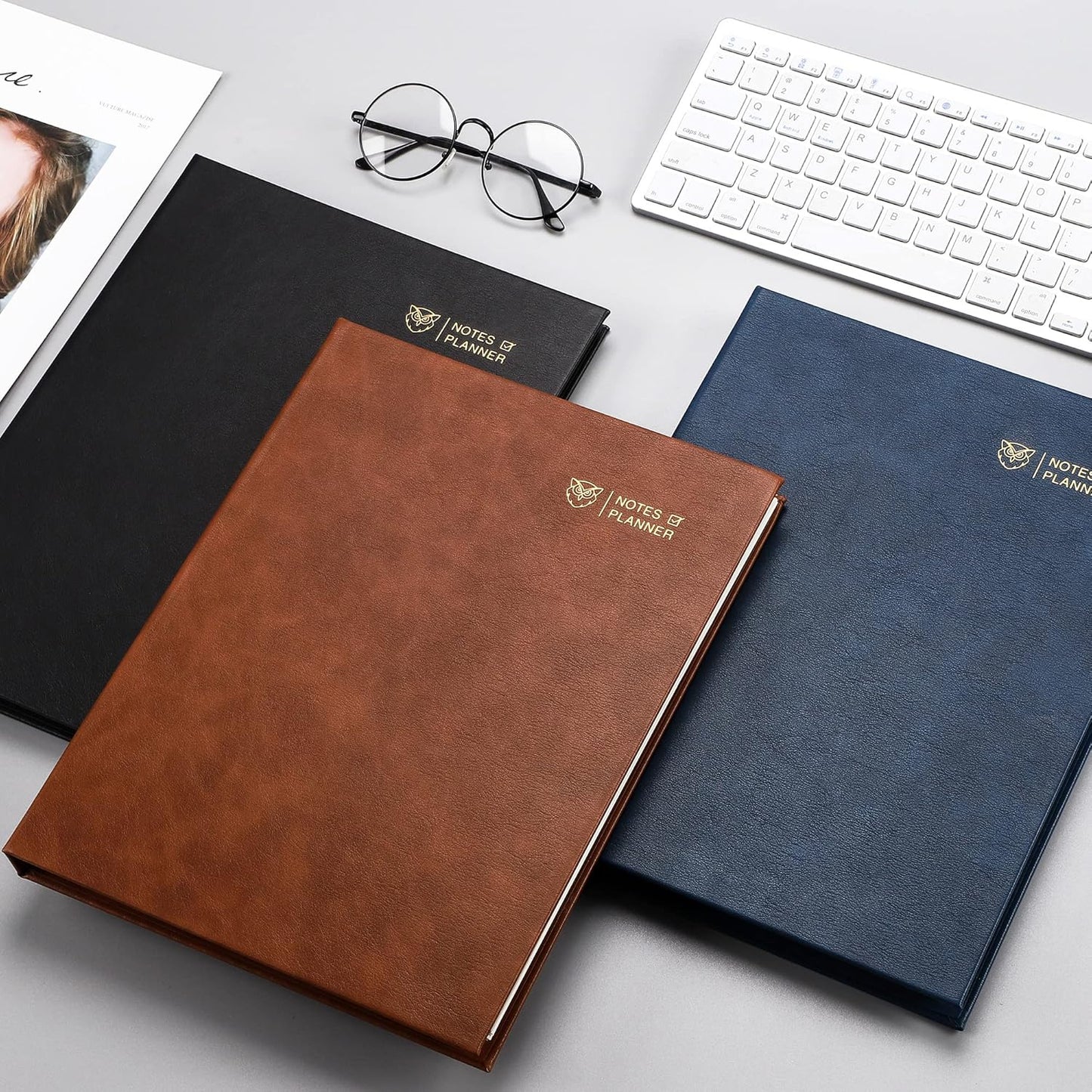 EMSHOI Undated Daily Planner 9.2" X 12", A4 To Do List Notepad, 240 Pages Ring Binder Planner Hardcover Leather Notebook for Work Business Meeting, with Yearly Schedule, Habit Tracker, Blue