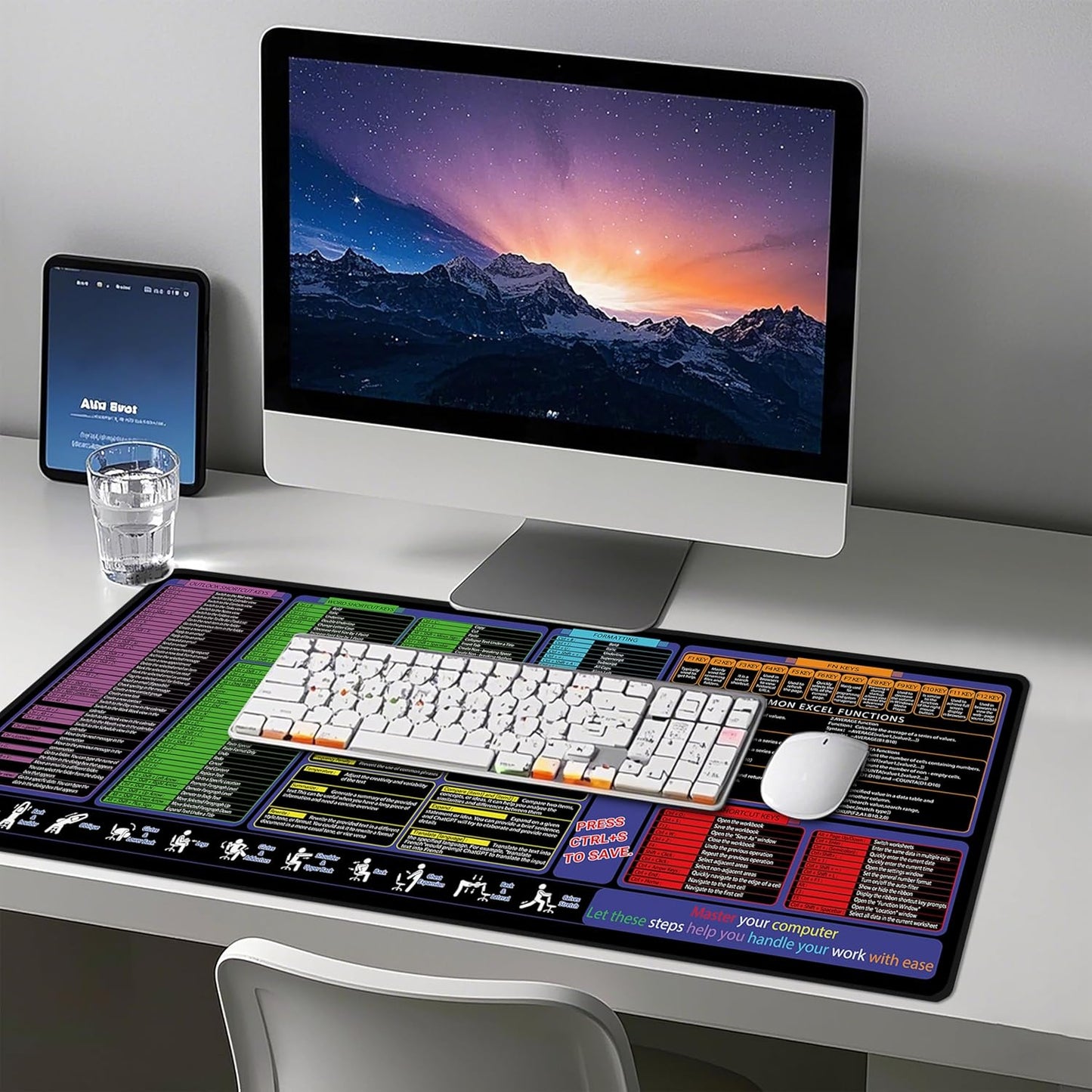 All-in-One Office & Gaming Mouse Pad: Excel/Word/Power Point Mouse pad - XL Waterproof, Non-Slip Desk Mat with Stitched Edges 35.5 x 15.7inches x 3mm