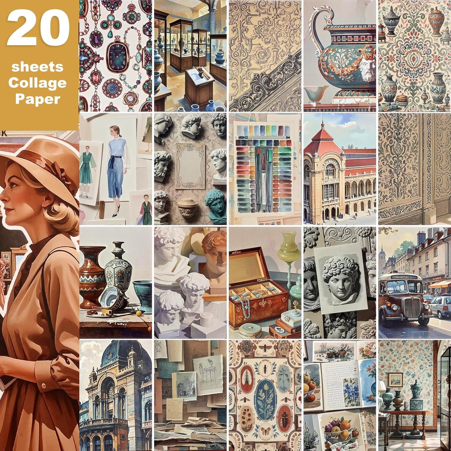 Scrapbooking Stickers 400 Pre-Cut Washi Stickers & 20 Scrapbook Papers Museum Vintage Sticker Books for journaling Scrapbooking Supplies