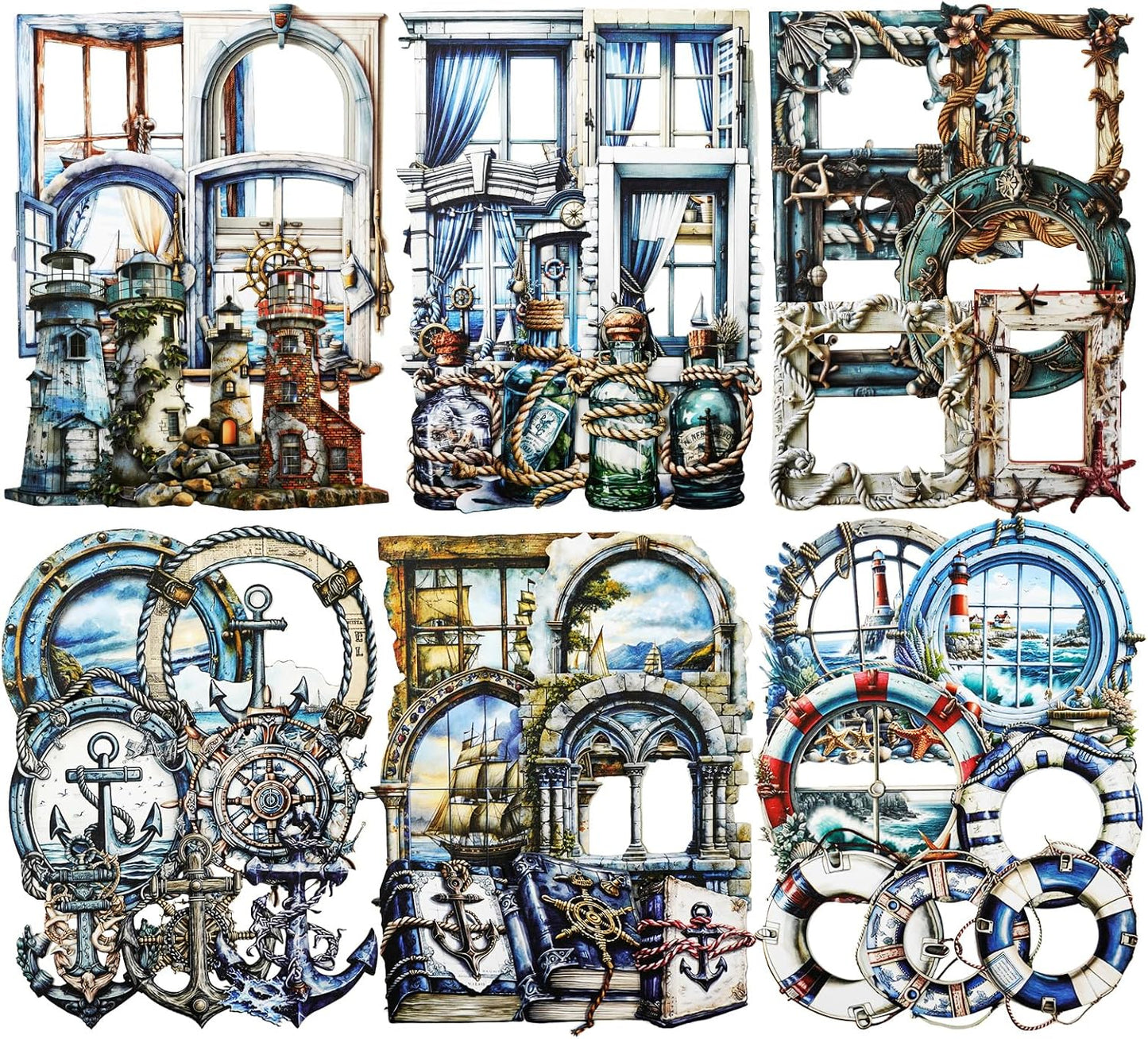 Nautical Scrapbook Stickers Set – 60PCS Vintage Maritime-Themed Cardstock Stickers, Adhesive Die-Cuts for Journals, Crafts, Gift Tags, DIY Decor