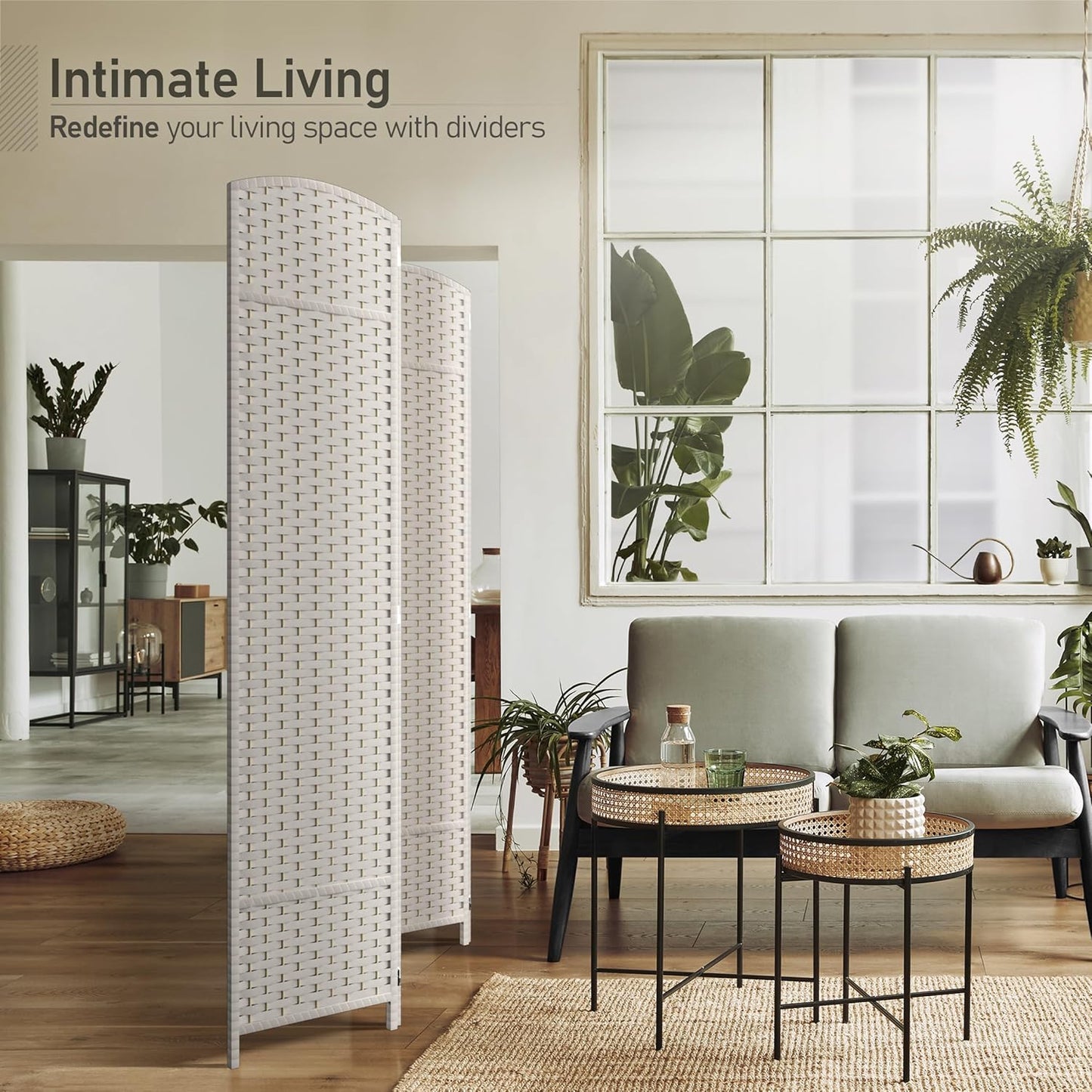 Sorbus 4 Panel Room Divider 6 ft. Tall - Privacy Screen, Extra Wide Double Hinged Panels, Mesh Hand-Woven Design, Partition Room Dividers and Folding Privacy Screens, Wall Divider for Room Separation