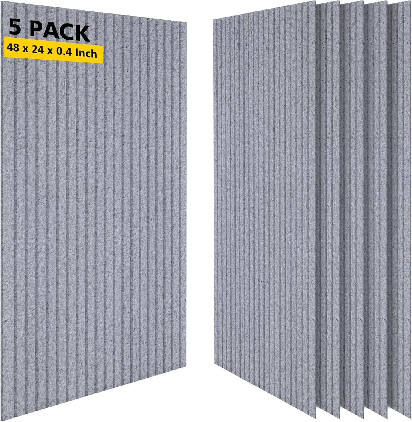 Acoustic Panels,5 Pack Sound Panels Noise Reducing for Walls,48"x24"x0.4" Soundproof Wall Panels,High-Density Acoustic Wall Panels,Decorative Wall Sound Absorbing Panel,Silver Gray