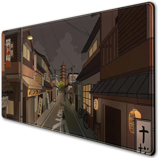 Tokyo Street at Night Kawaii Japanese XL Mouse Pad, Cute Gaming Desk Pads, Anime Large Desktop Mat, XXL Keyboard Mats, Extended Laptop Mat 31.5''X15.7''