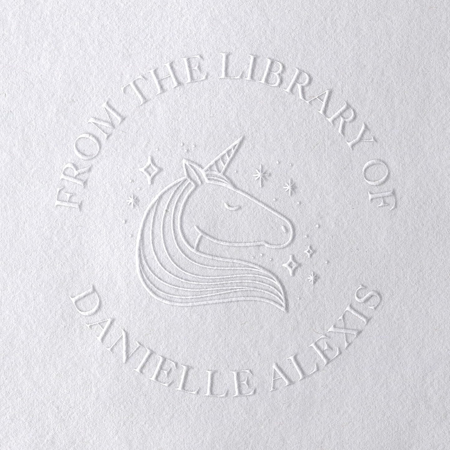 Personalized Book Embosser or Stamp Custom Round Library Embosser Teacher Library Book Stamp, Ex Libris Stamp, Gift for Book Lover | Wooden or Self Inking Stamp or Embosser (Unicorn)