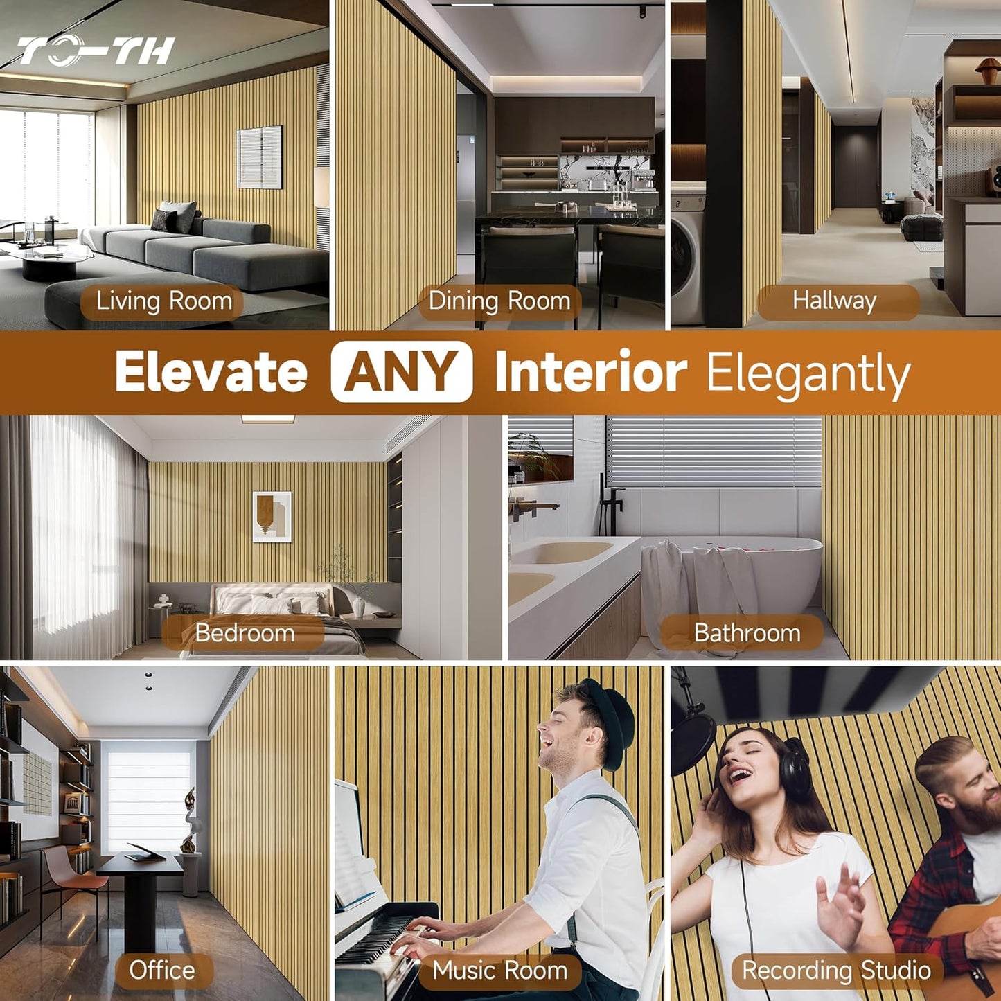 TO-TH 10 Pack Wall Tiles, 47.2” x 23.6” Sound Proof Panels for Walls, Art Wall Panels for Echo Absorption,Acoustical Barrier of Wood-Look Polyester Fiber for Home Office & Studio