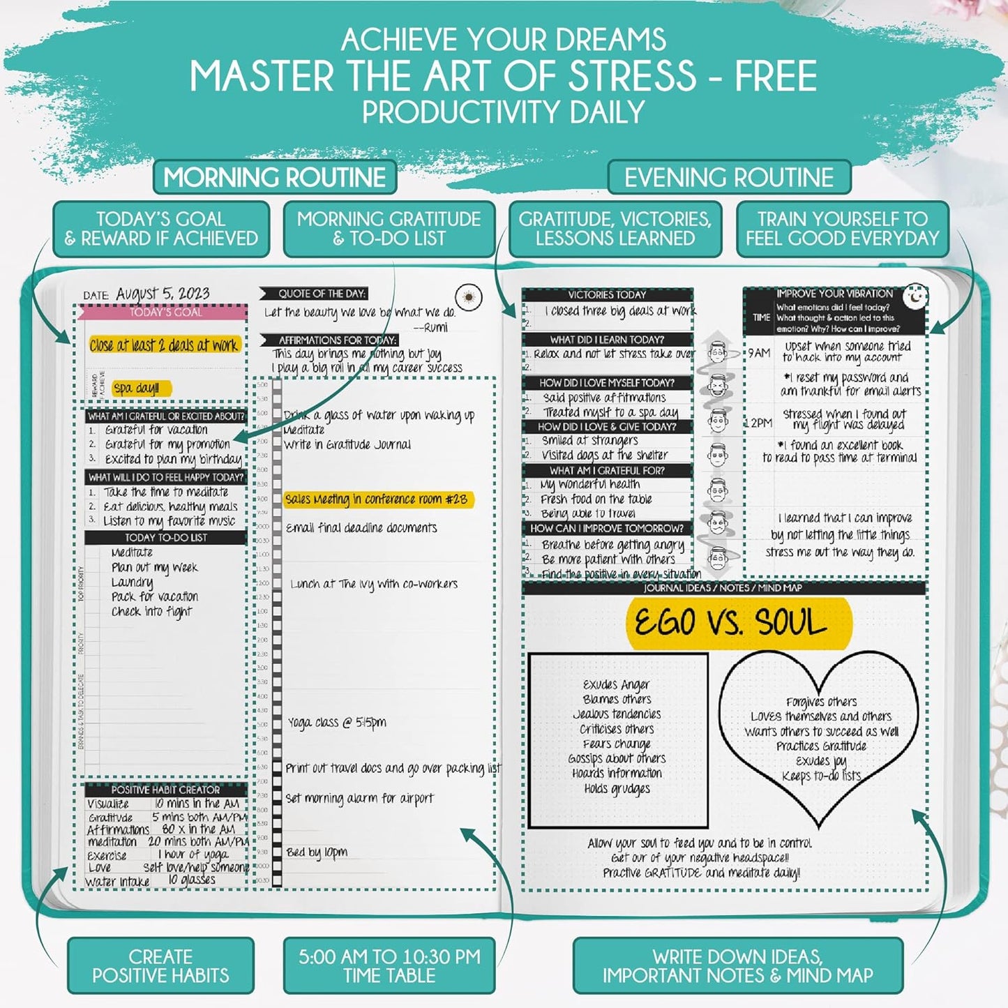 Manifestation Journal - 5 Minute Manifesting & Self Care Journal | 90-Day Undated Daily Planner for Positivity, Affirmations & Gratitude | Guided Mindfulness, Reflection | Vision Board + Stickers