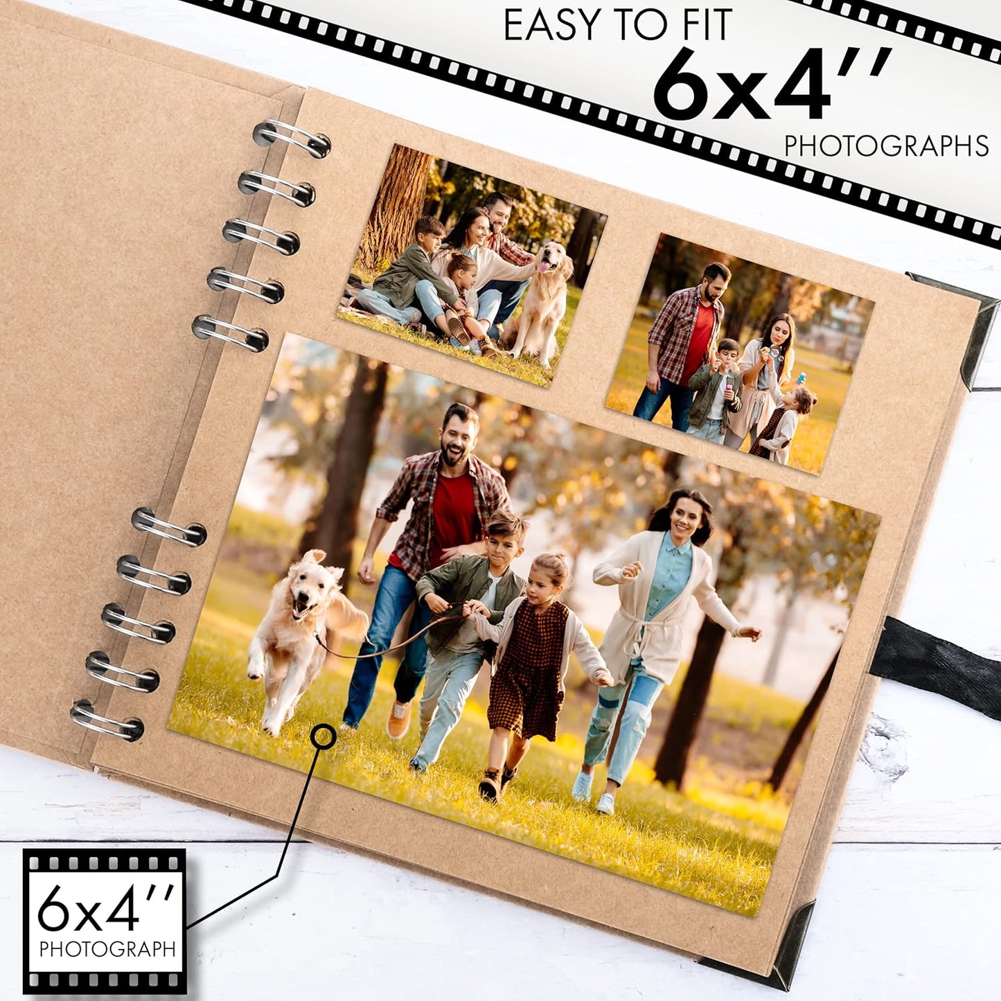 Bstorify Square Scrapbook Photo Albums 36 Pages (7 x 7 inch) Brown Thick 200gsm Kraft Paper Scrap Book, Ribbon Closure - Ideal for Your Scrapbooking Albums, Art & Craft Projects (7 x 7 Inch, Brown)
