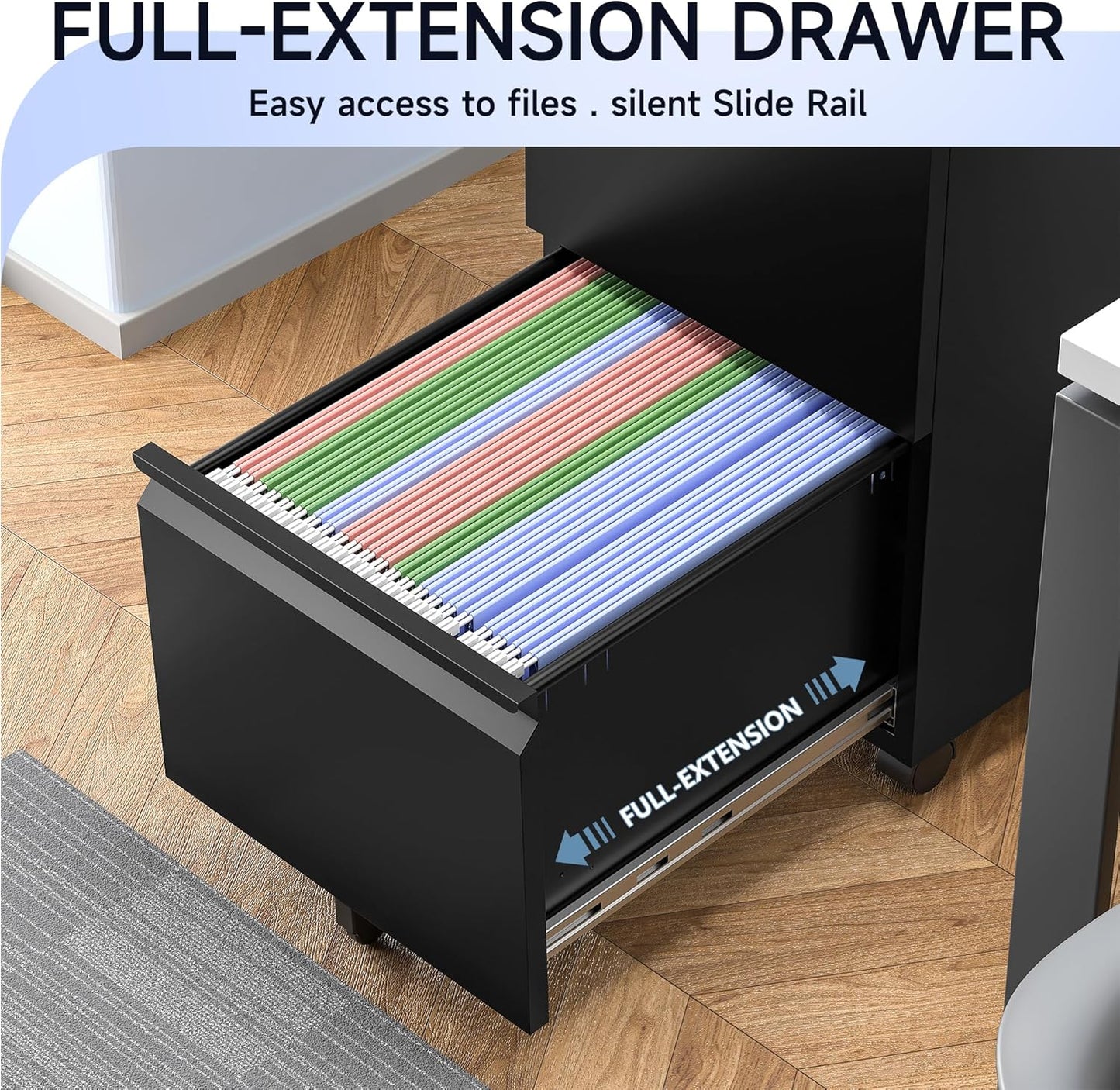 Mobile File Cabinet with Lock - 2 Drawer, Small Rolling Cabinet for Home Office, Legal/Letter/A4 (Black)