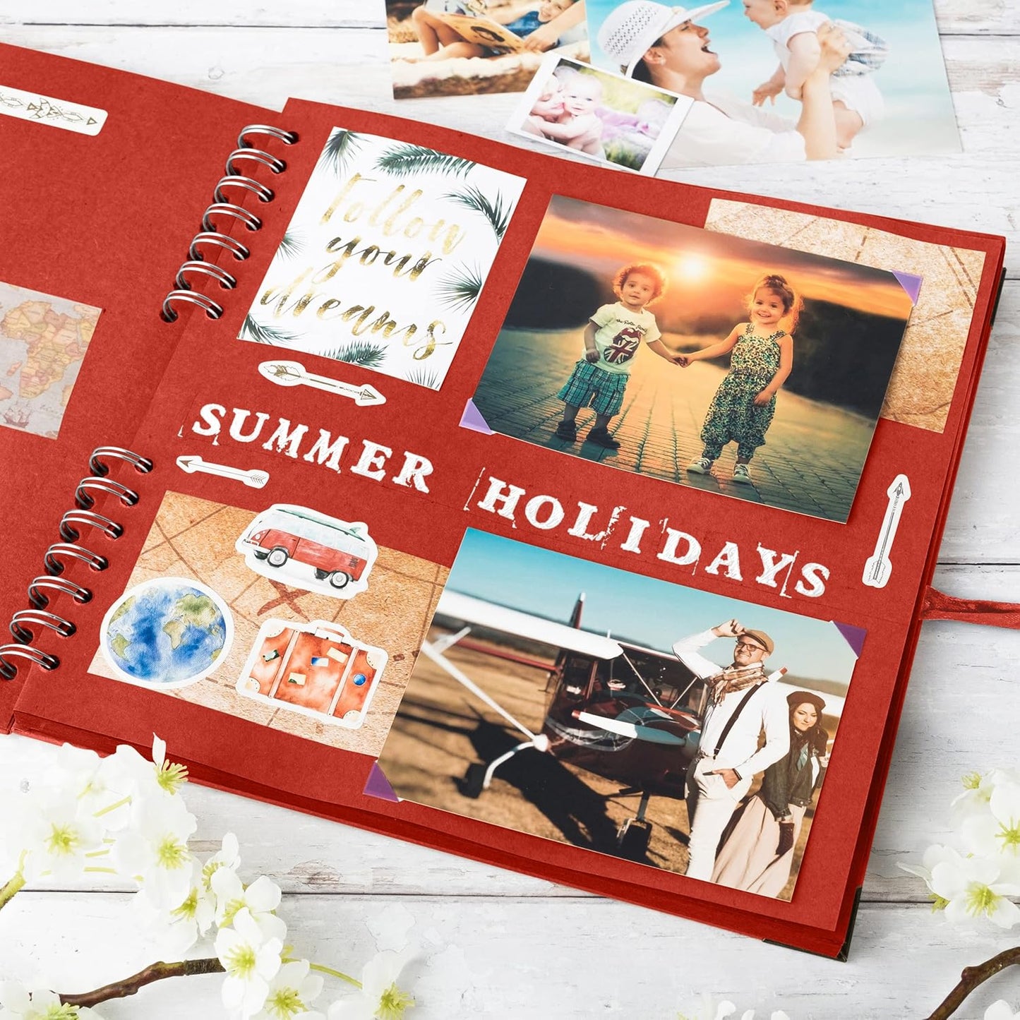 Bstorify 10 x 10 Inches Scrapbook Album 70 Pages Red Thick Kraft Paper Corner Protectors, Ribbon Closure - Ideal for Your Scrapbooking, Art & Craft Projects (Red, 10 x 10 Inch)