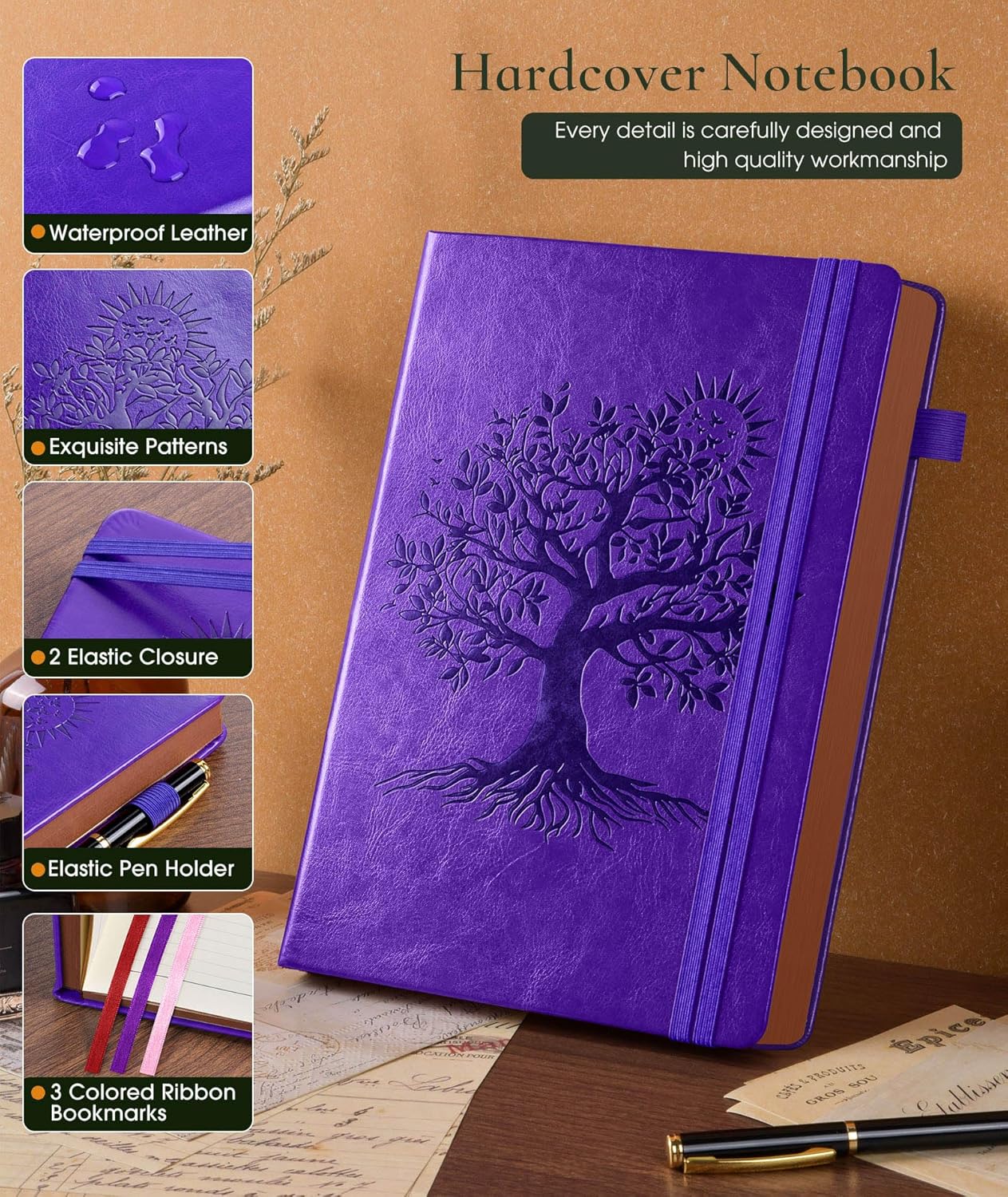 Vintage Leather Journal with 300 Numbered Pages,A4 Lined Journal for Men Women,Daily Journals for Writing,College Ruled Notebook for Work,School,Note taking,Travel Diary,Large (8.5" X 11.3")