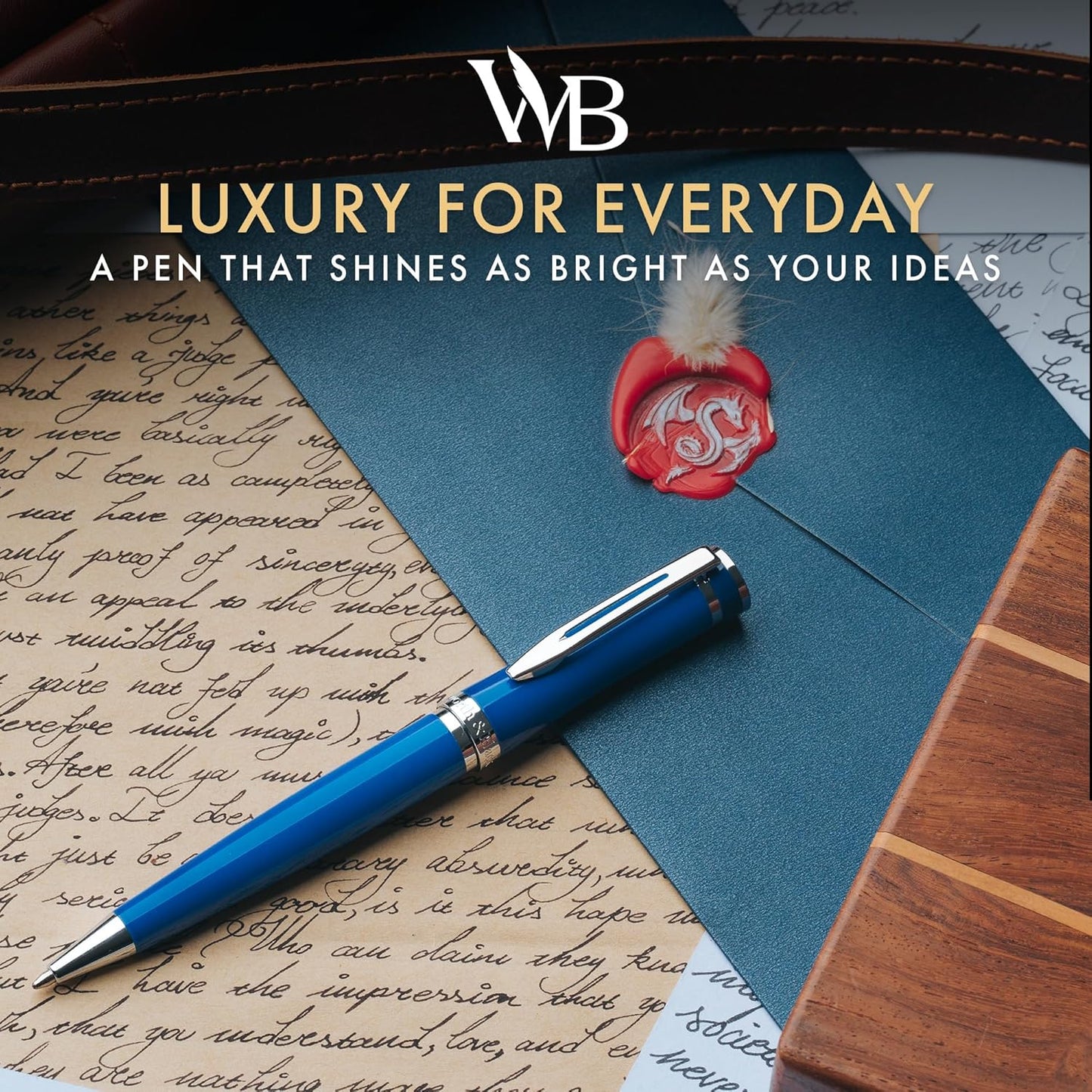 Wordsworth and Black Ballpoint Pen Blue Lacquer- Stunning Luxury Pen Chrome Finish, Ink Refill, Best Gift Set for Men & Women, Refillable, Elegant, Nice Pens, Fine Point