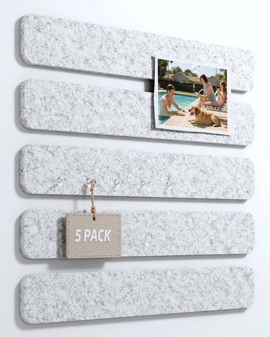 Cork Board Alternative Felt Strip Board 5-Pack 13"x2", Office Pin Board with 35 Push Pins, Adhesive Install for Bedroom Door & Home Office(Marble Gray)
