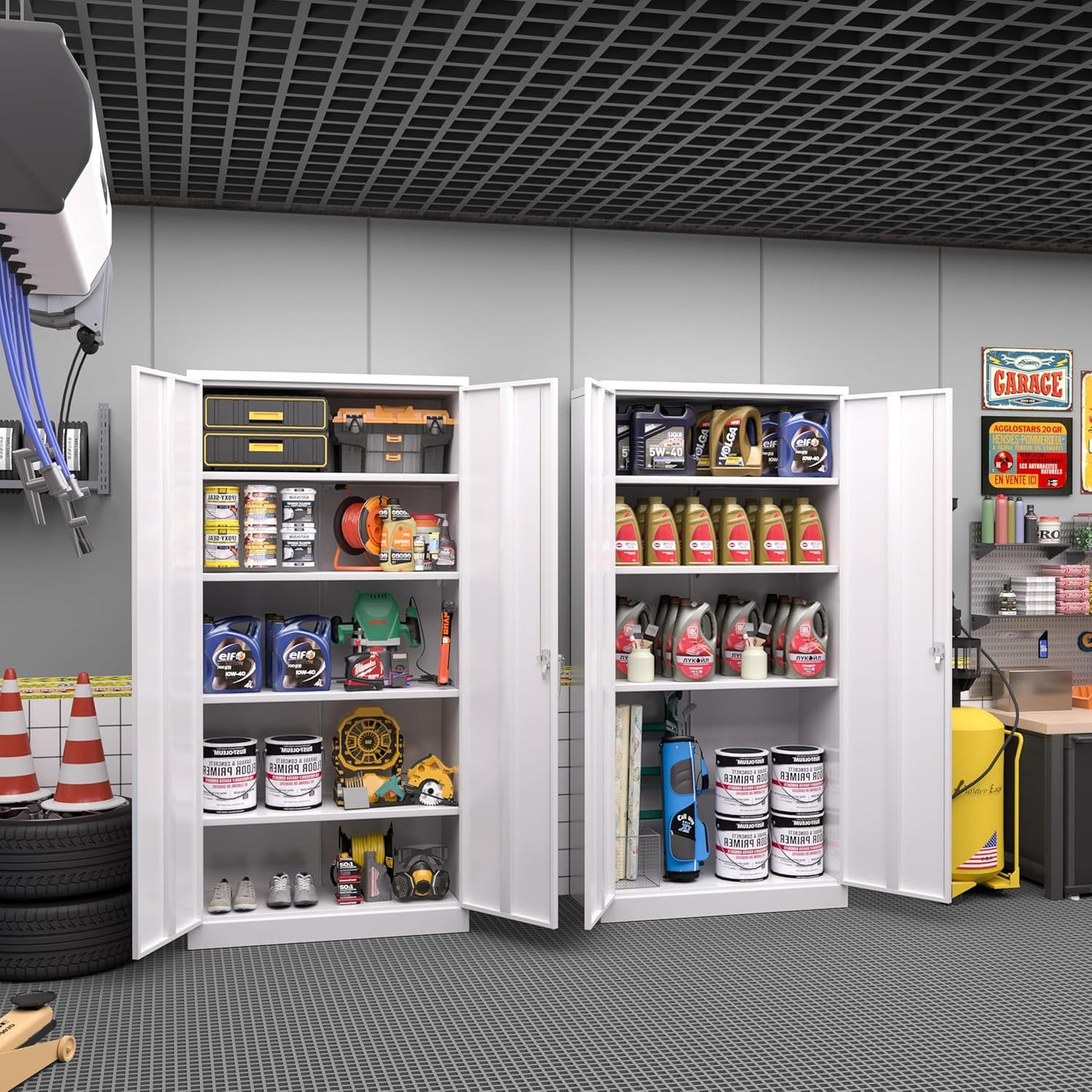 Greenvelly White Metal Storage Cabinets 72” Garage Steel Storage Cabinet with Doors and Shelves, Metal File Organization for Home Office, Basement, Warehouse, Classroom（Anti Ttipping）