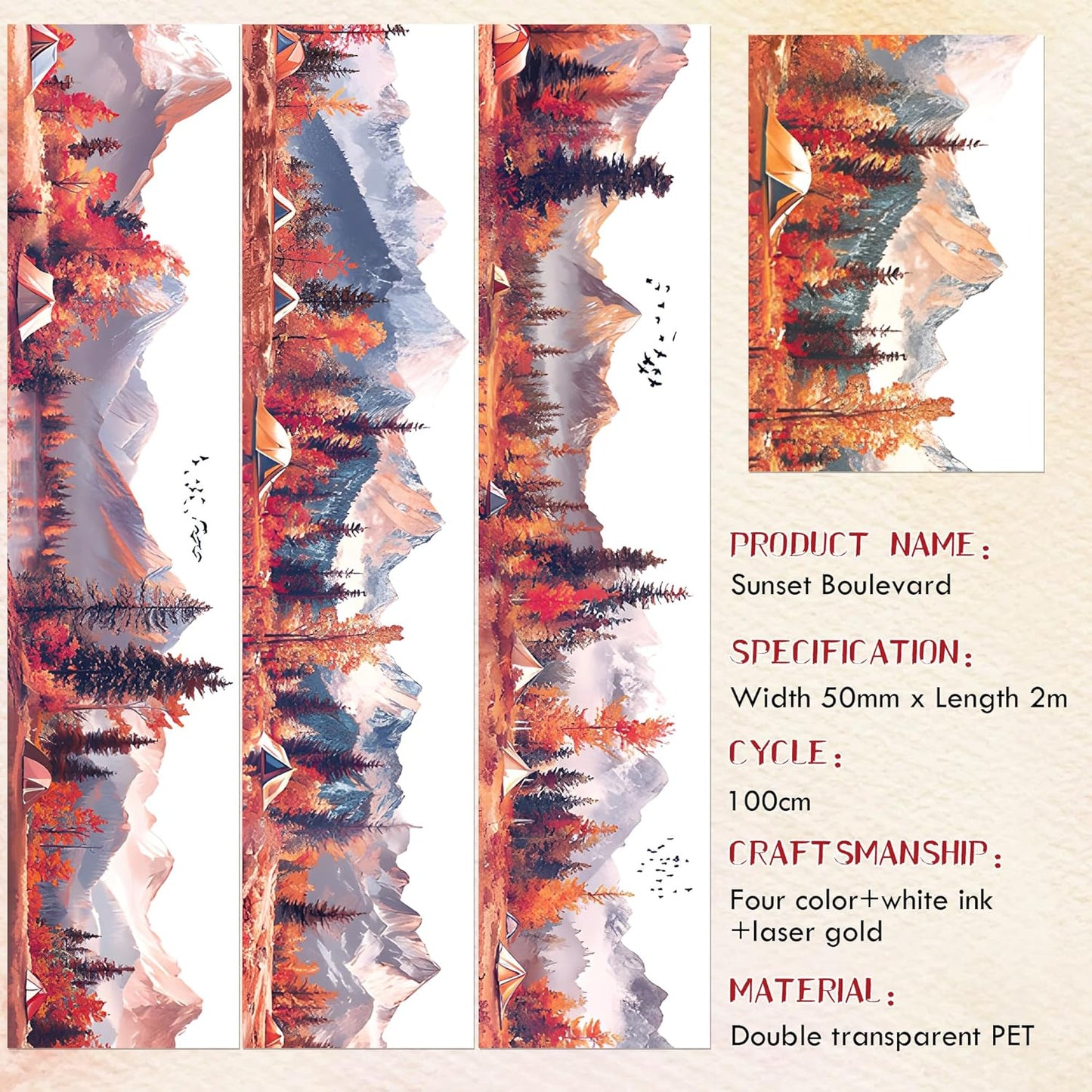 PET Tape for Journal Scrapbooking - Mountain Scenery Forest Sunset Journal PET Tape Scrapbook Supplies, Notebook Scrapbook Bottle Crafts Décor