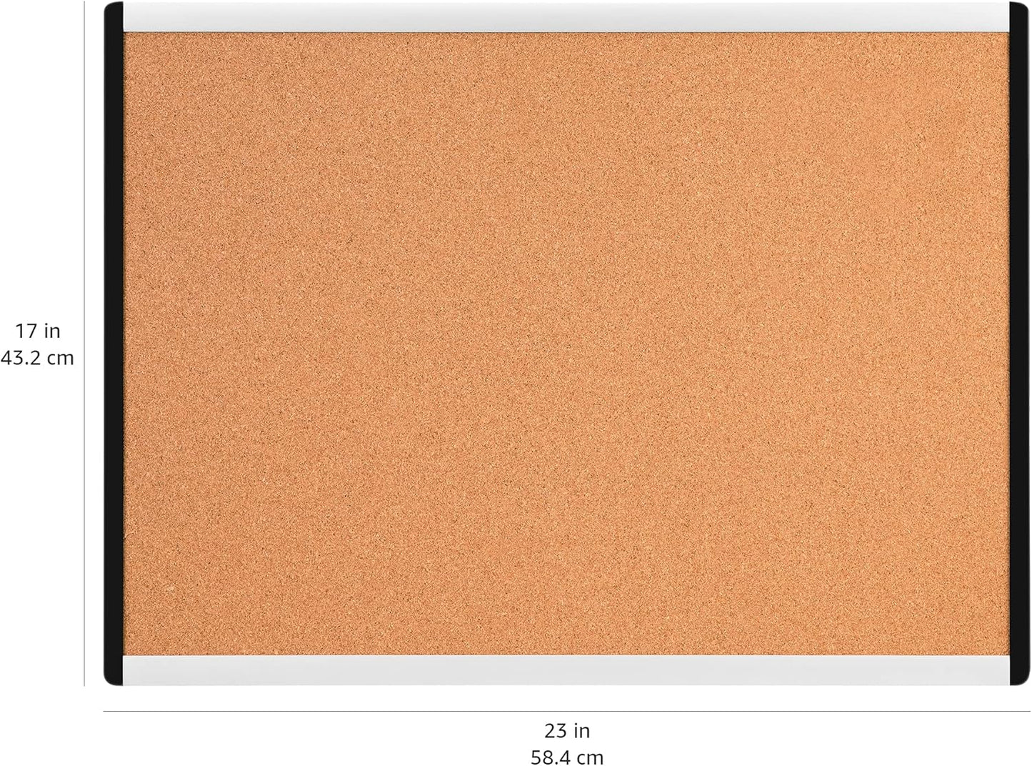 Amazon Basics Cork BulletinBoard, 23" x 17", Pin Board for Office & Home with Aluminum/Plastic Frame, 1 Pack