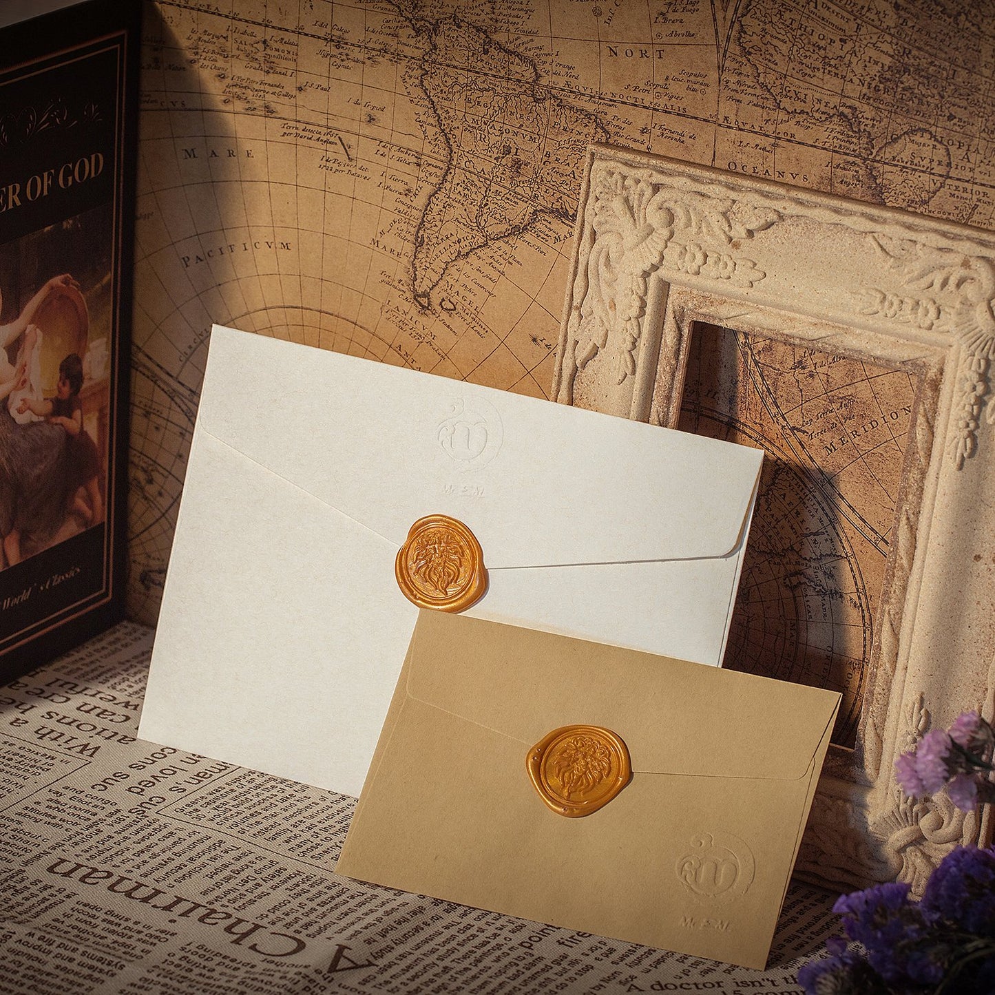 Mceal Wax Seal Stamp,Silver Brass Head with Rosewood Handle, 1.2"(30mm) Dia (Lion)