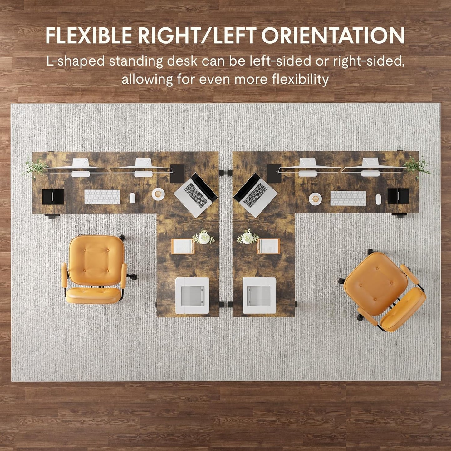 FLEXISPOT L Shaped Standing Desk, 71 x 63 Inch Electric Height Adjustable Corner Desk, Sit Stand Computer Workstation, Preset Controller, Home Office, Black Frame with Rustic Brown Top, Black Drawer