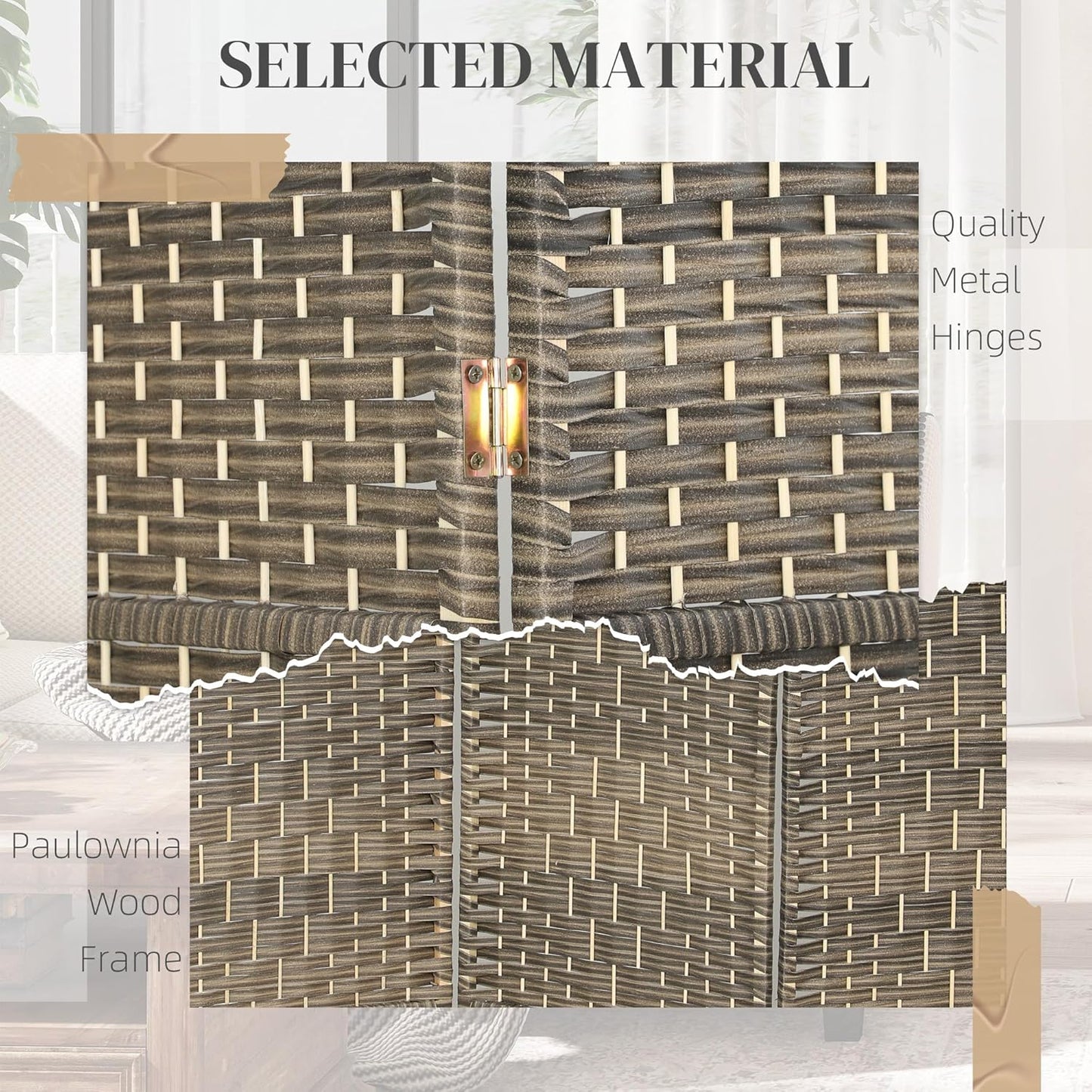 HOMCOM 3 Panel Room Divider, 6' Tall Folding Privacy Screen, Hand-Woven Freestanding Wall Partition for Home Office, Bedroom, Dark Rustic Oak