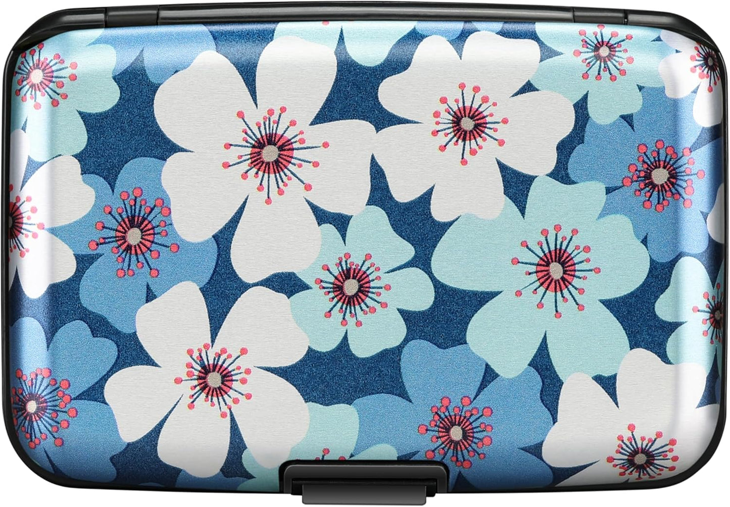 ELFISH Mini RFID Aluminum Wallet Credit Cards Holder Business Card Case Metal ID Case for Men Women(Cherry Blossoms)