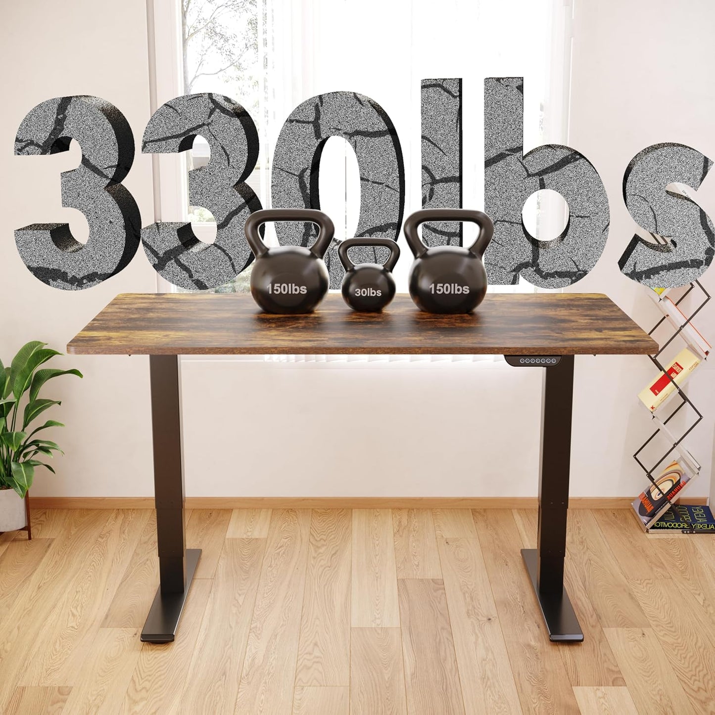 FLEXISPOT E6 MAX Dual Motor 3 Stages Standing Desk 55x28 Inch Whole-Piece Board Electric Height Adjustable Stand Up Desk 150KG Load Capacity(Black Frame + Special Walnut Desktop)