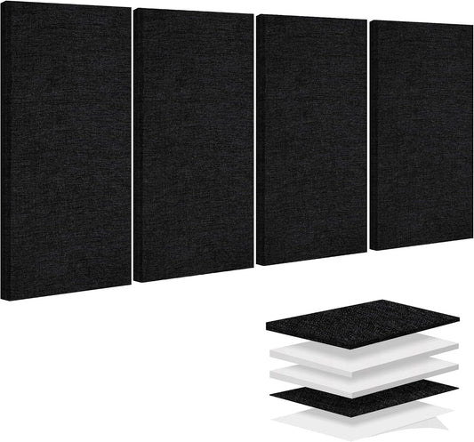BUBOS 4 PCS Acoustic Panels,23.6''x11.8''Fabric Soundproof Wall Panels,Self-adhesive Sound Absorbing Panels for Studios, Office, Home Theater,Fabric-Clad Matte Black