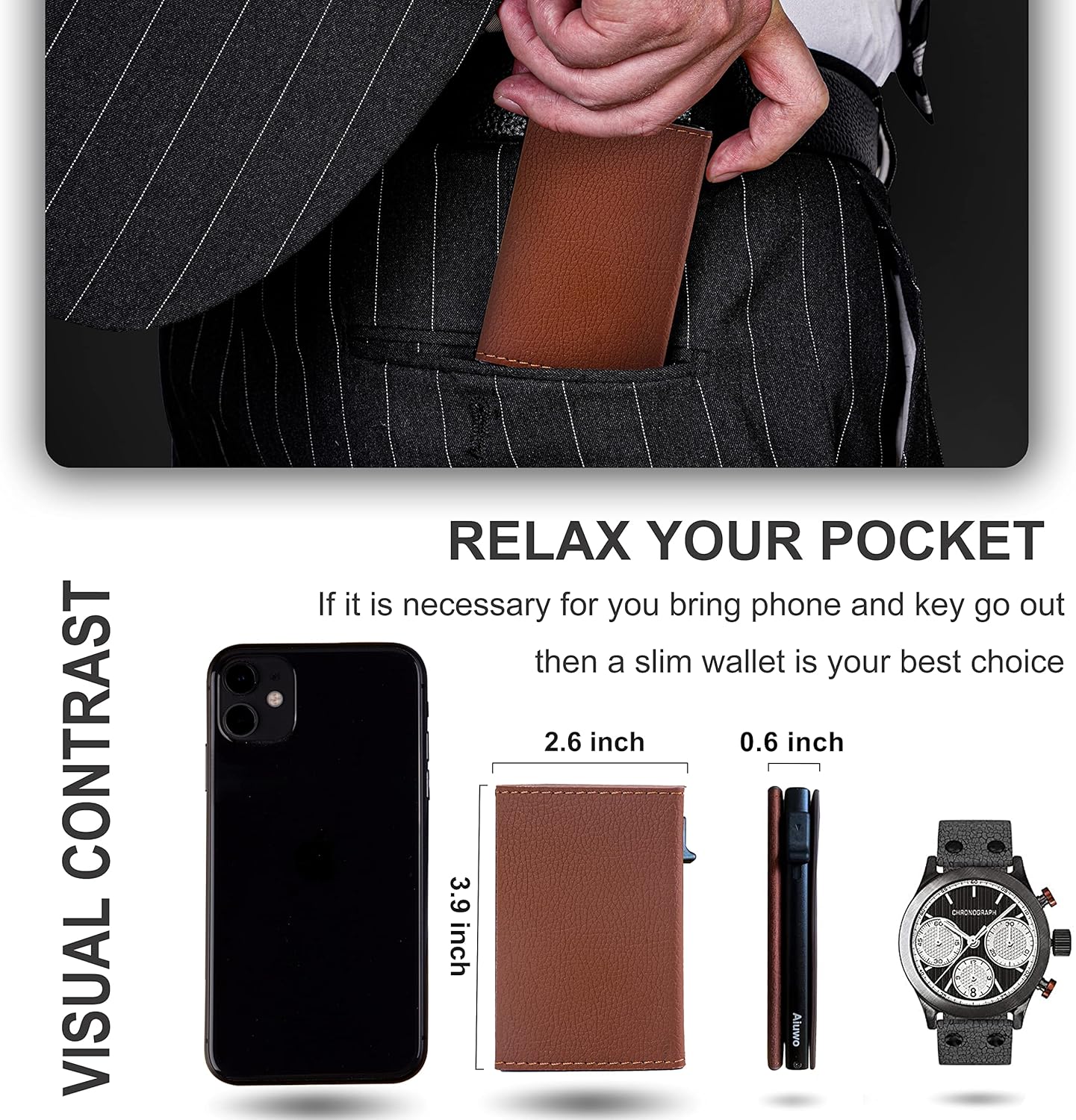 Aiuwo Wallet for Men,Mens Wallet Card Holder,Smart,Slim,Minimalist Wallet,Credit Cards Holder RFID Blocking Wallet (Card Wallet, Lichee Brown)