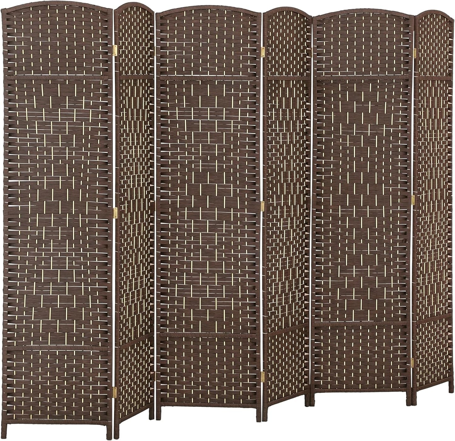 HOMCOM 6 Panel Room Divider, 6' Tall Folding Privacy Screen, Hand-Woven Freestanding Wall Partition for Home Office, Bedroom, Brown