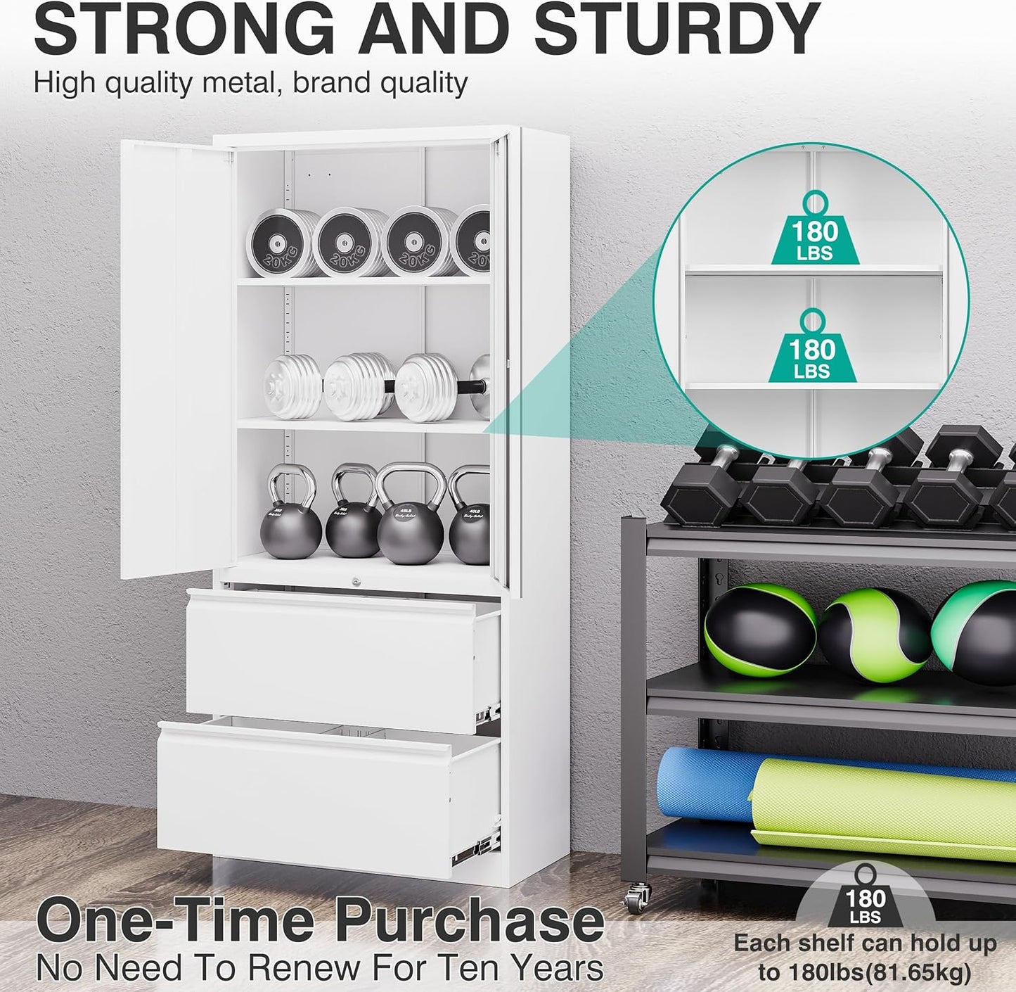 SISESOL 2 Drawer Lateral File Cabinet with Lock and Shelf,71" White Filing Storage Cabinet with Doors,Locking Metal Storage Cabinets with Drawers for Home,Office,Garage,School,Fit A4/Letter/Legal File