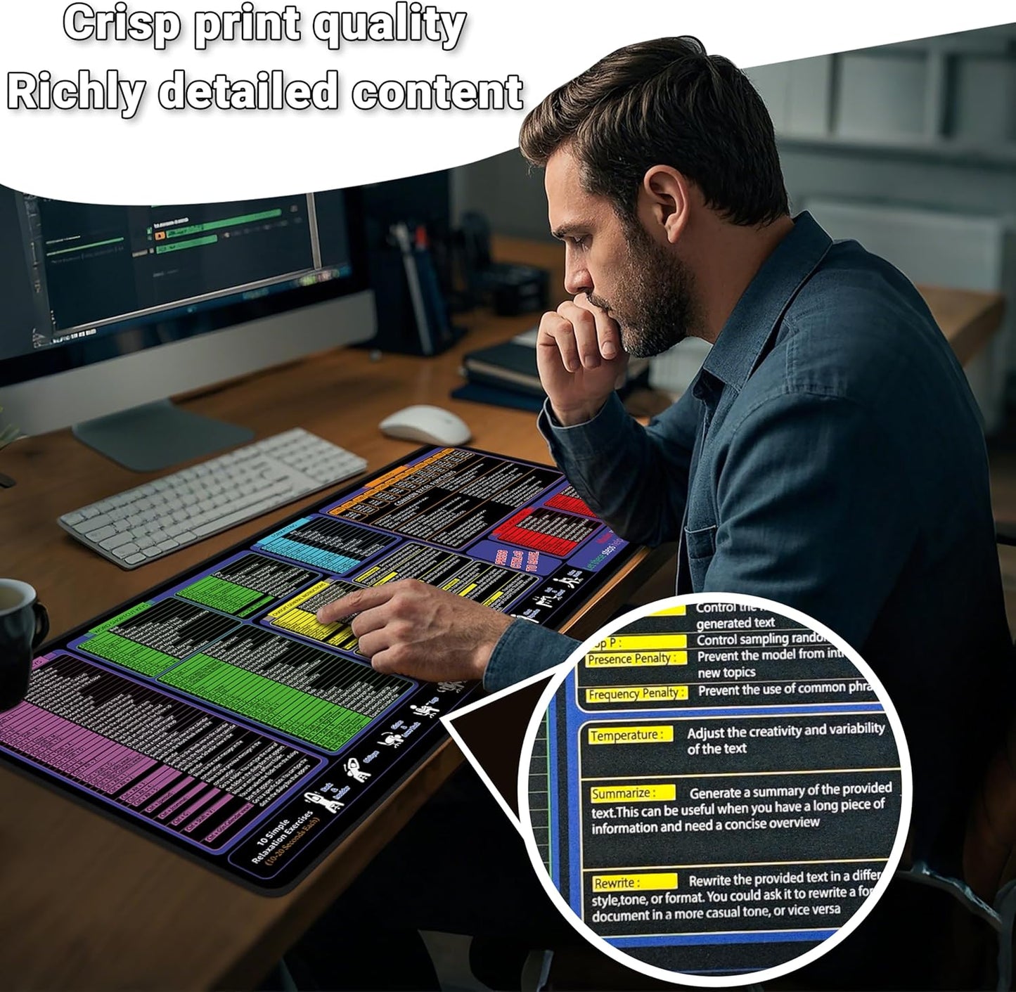 All-in-One Office & Gaming Mouse Pad: Excel/Word/Power Point Mouse pad - XL Waterproof, Non-Slip Desk Mat with Stitched Edges 35.5 x 15.7inches x 3mm