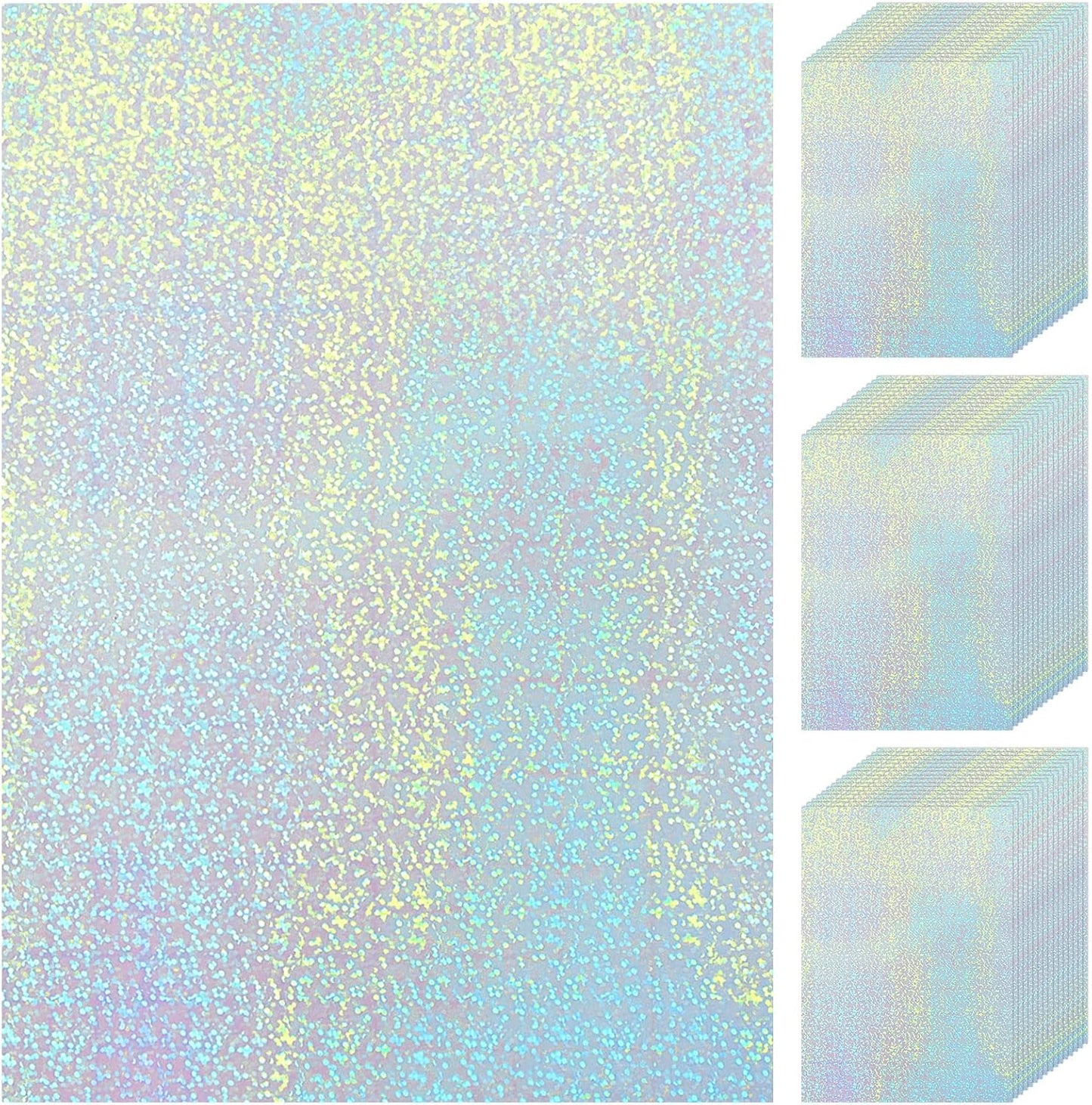 Nezyo 60 Sheets Holographic Laminate Sheets Clear Glitter A4 Size Vinyl Sticker Paper Holographic Overlay Self Adhesive Waterproof Transparent Film, 11.7 x 8.3 Inch (Little Dot)