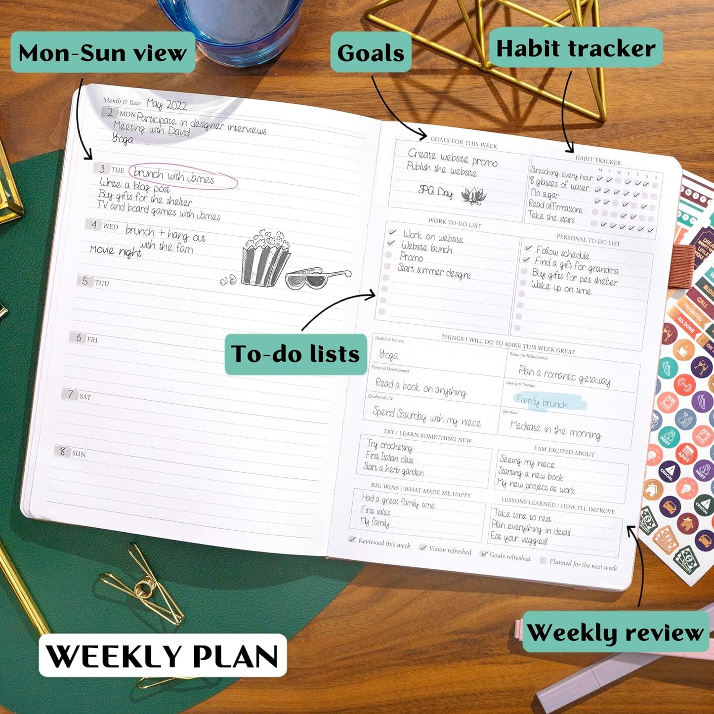 Legend Planner PRO – Deluxe Weekly & Monthly Life Planner to Increase Productivity and Hit Your Goals. Time Management Organizer Notebook – Undated – 7 x 10" Hardcover + Stickers – Rose Gold