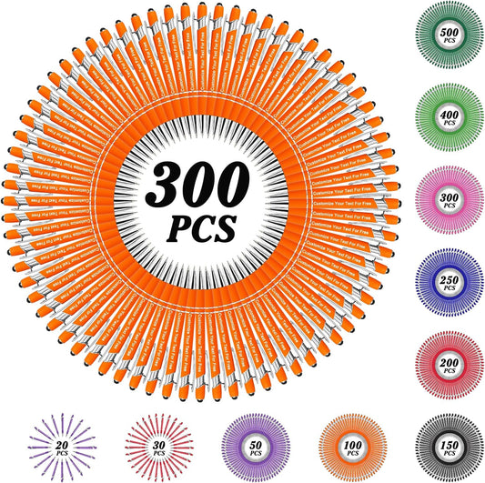 Max 500 Pcs Personalized Pens Bulk, Custom Pens with Free Engraving, Customized Stylus Tip Ballpoint Pen with Your Name Massage Text for School Office Business Graduation Anniversaries-300 Packs