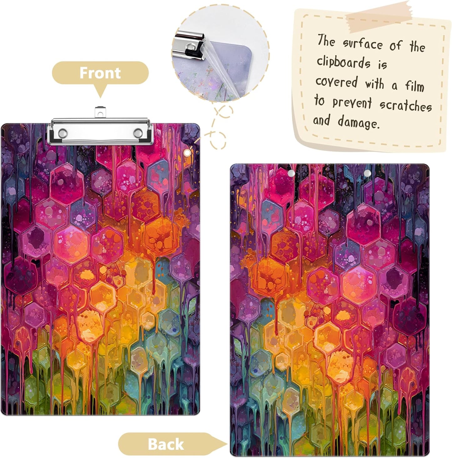 Watercolor Honeycomb Plastic Clipboards,Decorative Plastic Acrylic Clipboard for Teacher Social Worker Students Office Supplies 8 * 12
