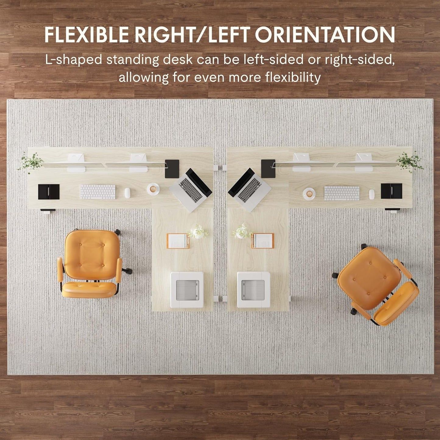 FLEXISPOT L Shaped Standing Desk, 63 x 47 Inch Electric Height Adjustable Corner Desk, Sit Stand Computer Workstation, Preset Controller, Home Office, White Frame with Maple Top