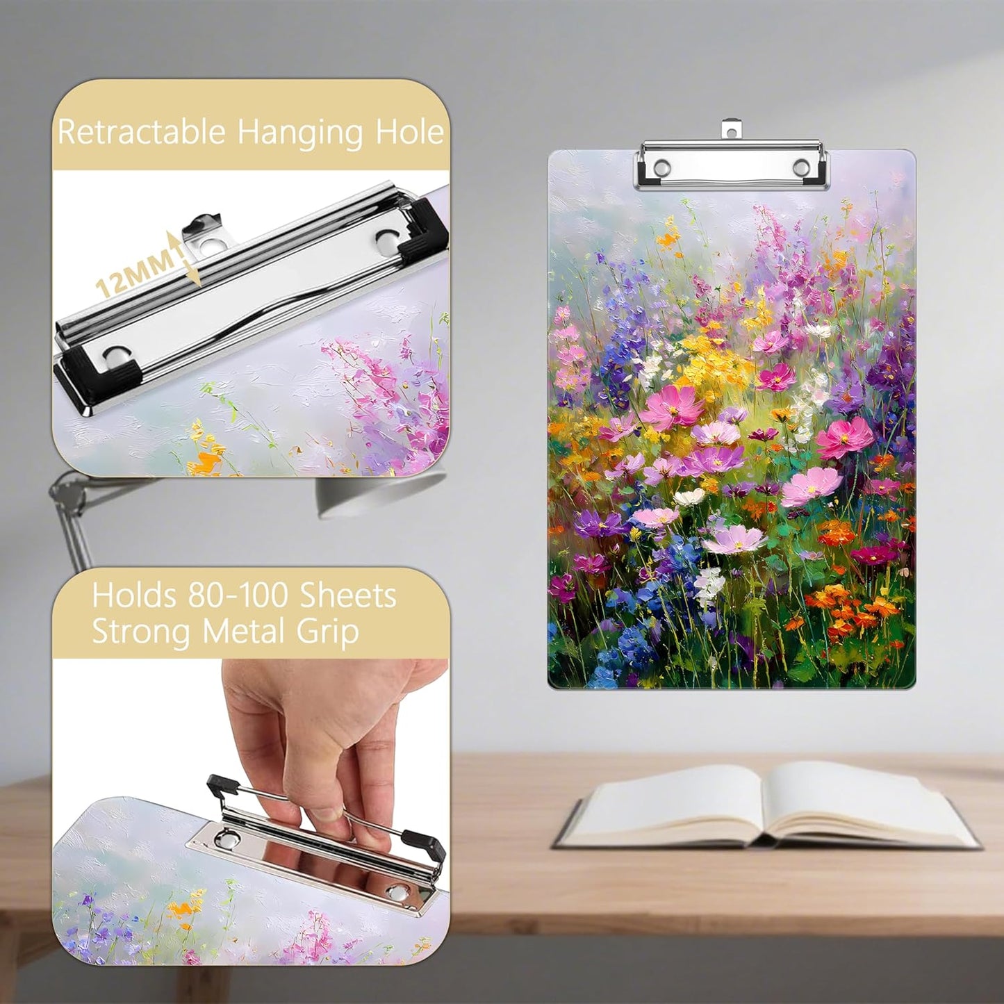 Floral Plastic Clipboards,Decorative Plastic Acrylic Clipboard for Teacher Social Worker Students Office Supplies 8 * 12