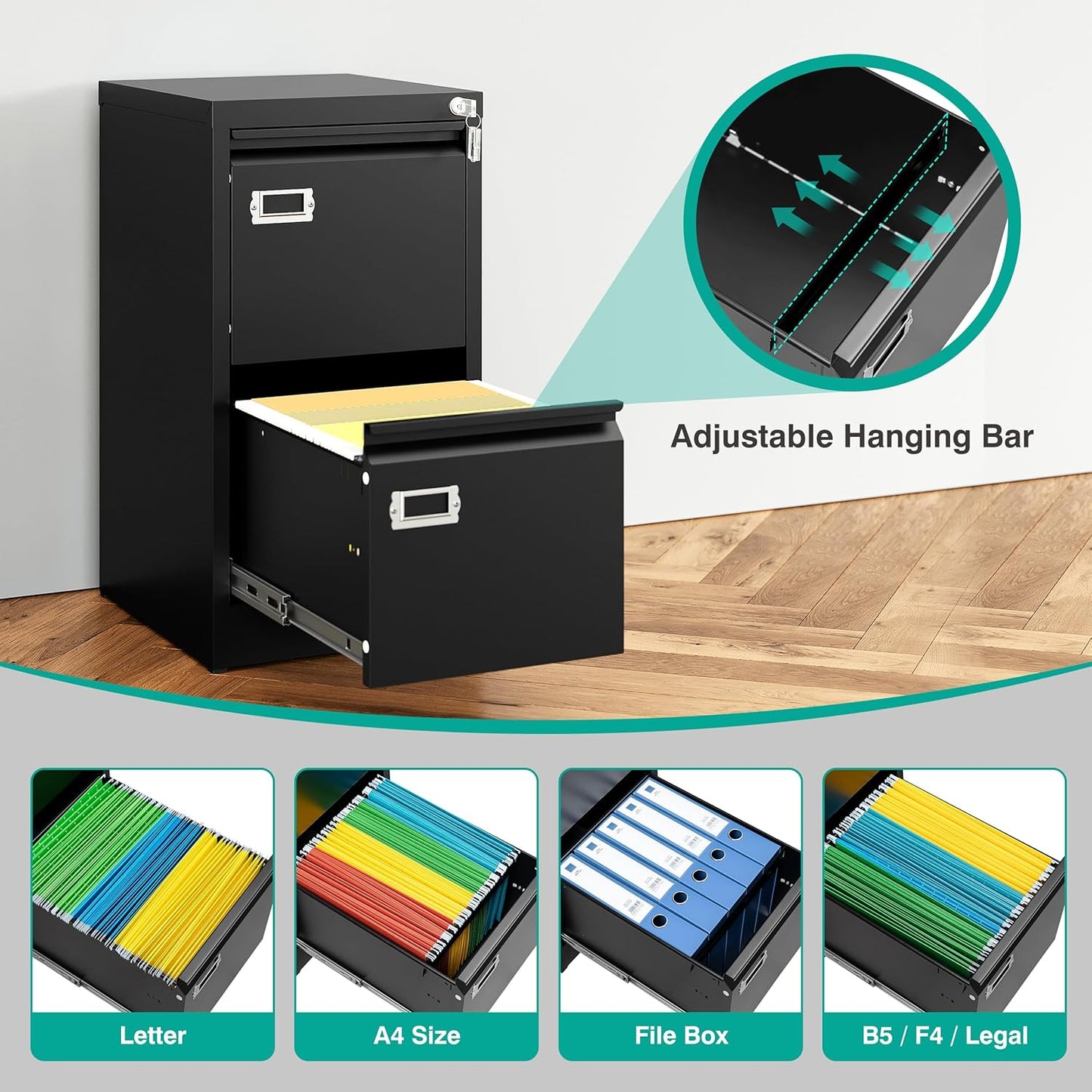 SISESOL 2 Drawer File Cabinet with Lock and Tag,Narrow Two Drawer Filing Cabinet,Vertical Metal File Cabinets,Small Filing Cabinets for Home Office Fit Letter/A4/Legal Size File,Easy Assembly