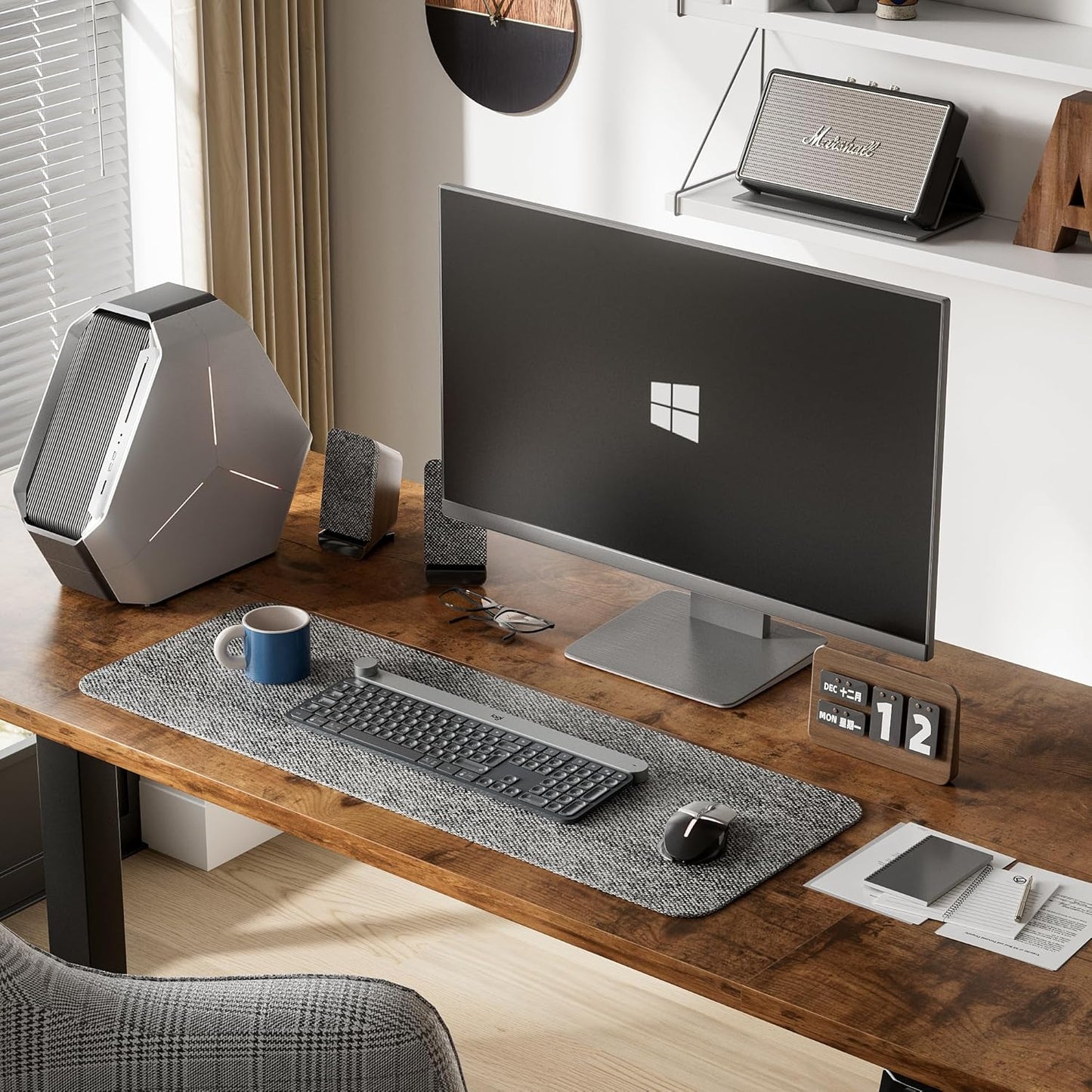 Furmax Electric Standing Desk, 59 x 24 Inches Height Adjustable Desk with Wheels, Home Office Computer Desk with Management Box (Brown)