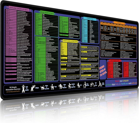 All-in-One Office & Gaming Mouse Pad: Excel/Word/Power Point Mouse pad - XL Waterproof, Non-Slip Desk Mat with Stitched Edges 35.5 x 15.7inches x 3mm