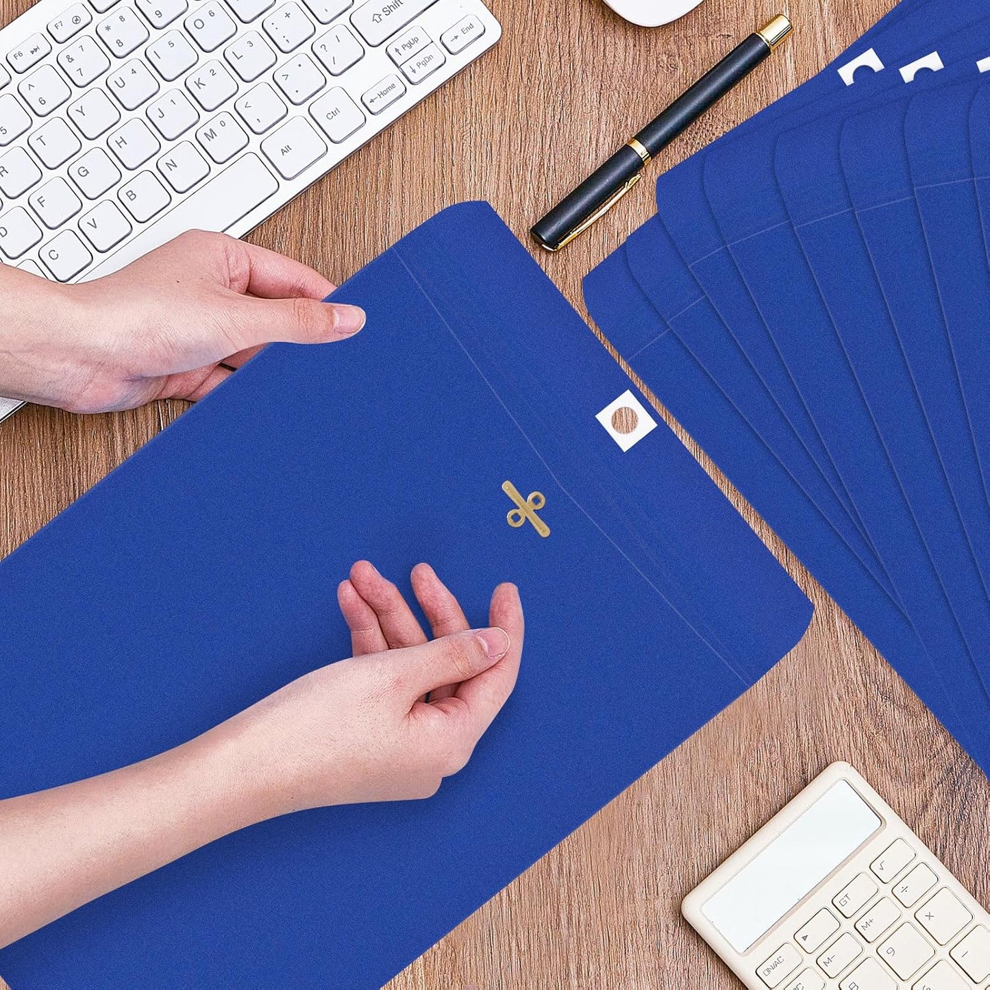 Geyee 100 Pcs Clasp Manilla Envelopes 9 x 12 Inch Gummed Colored Envelopes for Storing or Mailing for Home Office Business Supplies(Navy Blue)