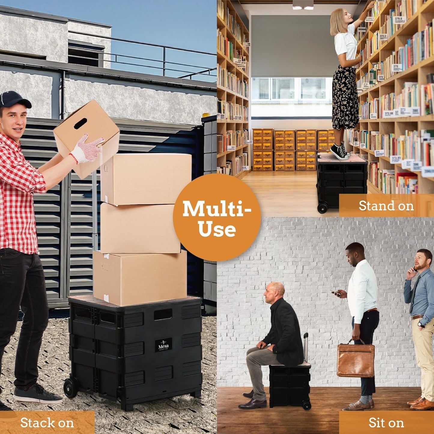 Inspired Living Collapsible Ultra-Slim Pack-N-Roll,2 Wheel Utility Cart w/Lid Used as Seat up to 250 Lbs, Telescopic Handle, Super Strong, for Home,Garden,Shopping,Office,School, Large, Pink Marble