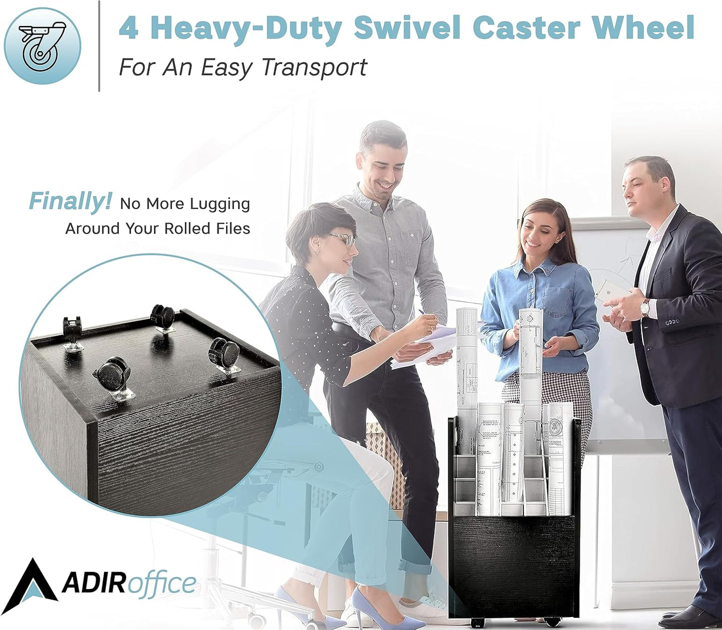 Adir Blue Print Storage Organizer - Mobile Roll File Cart, Construction Plan Holders, Blueprint Cabinet with Wheels, Roll Files Storage for Office and Home (20 Slots, Black)