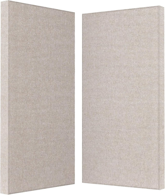 2” Thick Acoustic Panels with Hanging Hardware, 2 PCS 47.2” x 23.6” Fiberglass Sound Absorbing Panels for Home Theater Church Office Wall, Linen