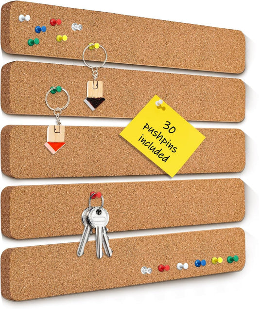 DOLLAR BOSS Bulletin Board Cork Strips for Walls-13x2 Inch, 1/2 Inch Thick, Adhesive Frameless Cork Board for Office, Home & School with 30 Push Pins
