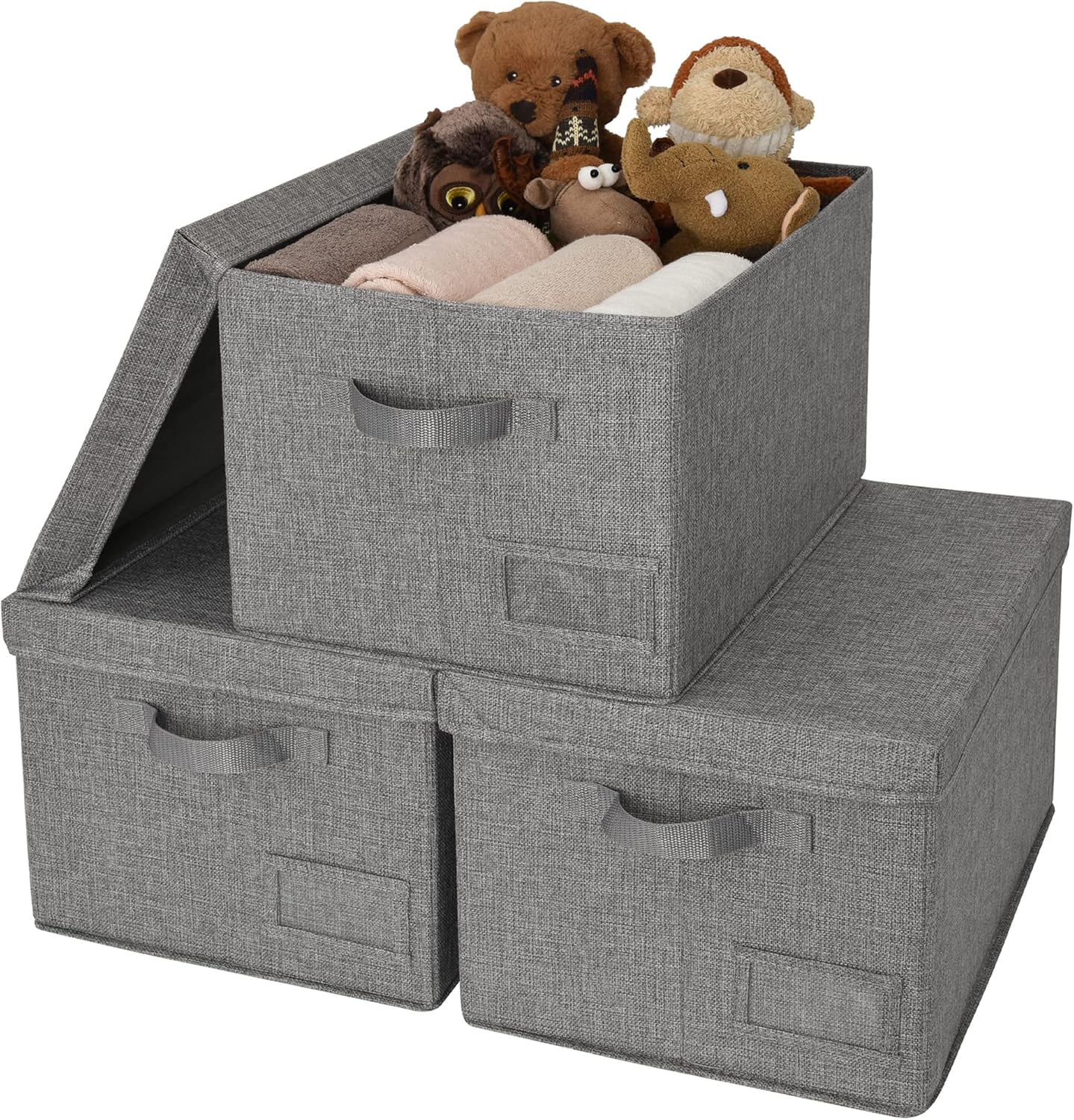 GRANNY SAYS Storage Bins with Lids, Linen Closet Organizers and Storage Baskets for Shelves, Storage Containers for Closet Organization, Large Bins for Storage, Dark Gray, 3-Pack