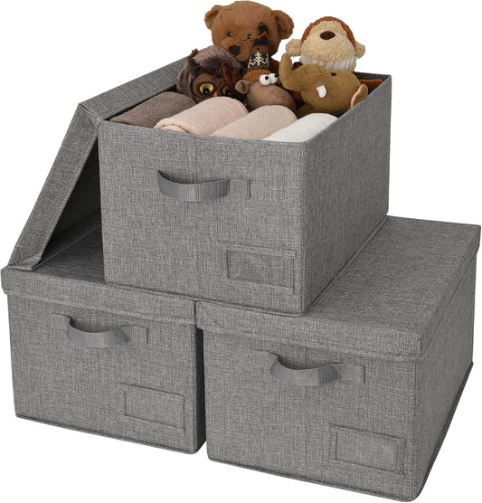 GRANNY SAYS Storage Bins with Lids, Linen Closet Organizers and Storage Baskets for Shelves, Storage Containers for Closet Organization, Large Bins for Storage, Dark Gray, 3-Pack