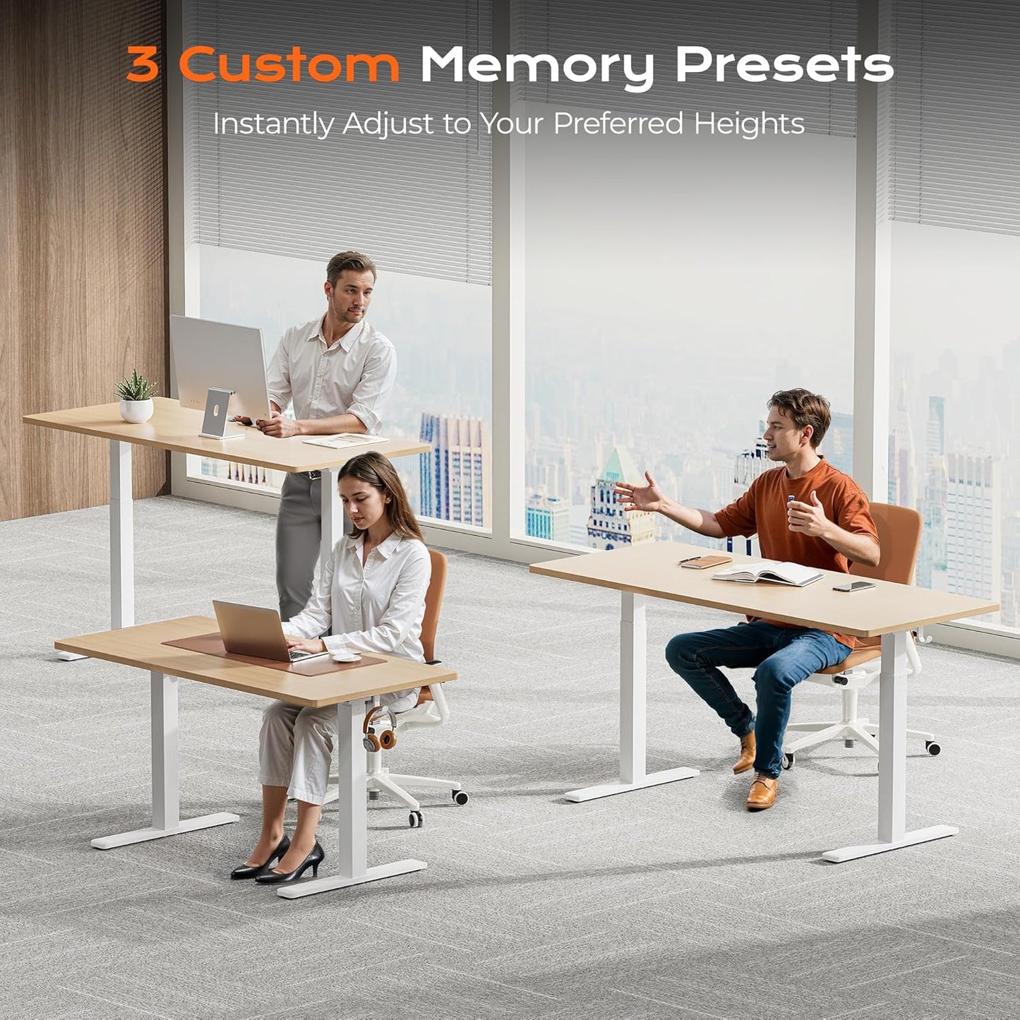 Huuger Dual Motor Electric Standing Desk Frame, Sit Stand up Desk Leg for 47.2” to 86.6” Desktop, Computer Desk Leg with Cable Tray, 3 Memory Height Presets, 2 Hooks, White Frame Only