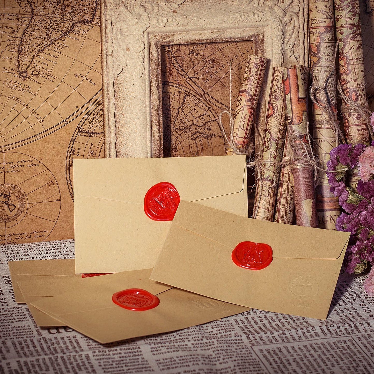 Mceal Wax Seal Stamp, Large Seal 1 1/5"(30mm) Dia, Silver Brass Head with Wooden Handle, Regal Letter A to Z Series (Letter M)