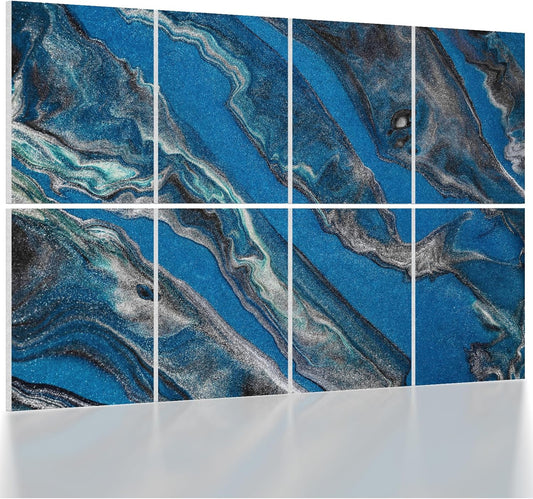 UMIACOUSTICS 8 Pcs 0.7Inch Thick Art Acoustic Panels, Total 47.2” x 31.5” Decorative Sound Absorbing Art Panels, Acoustical Wall Panels for Home, Office, Hotel, Dark Night Blue